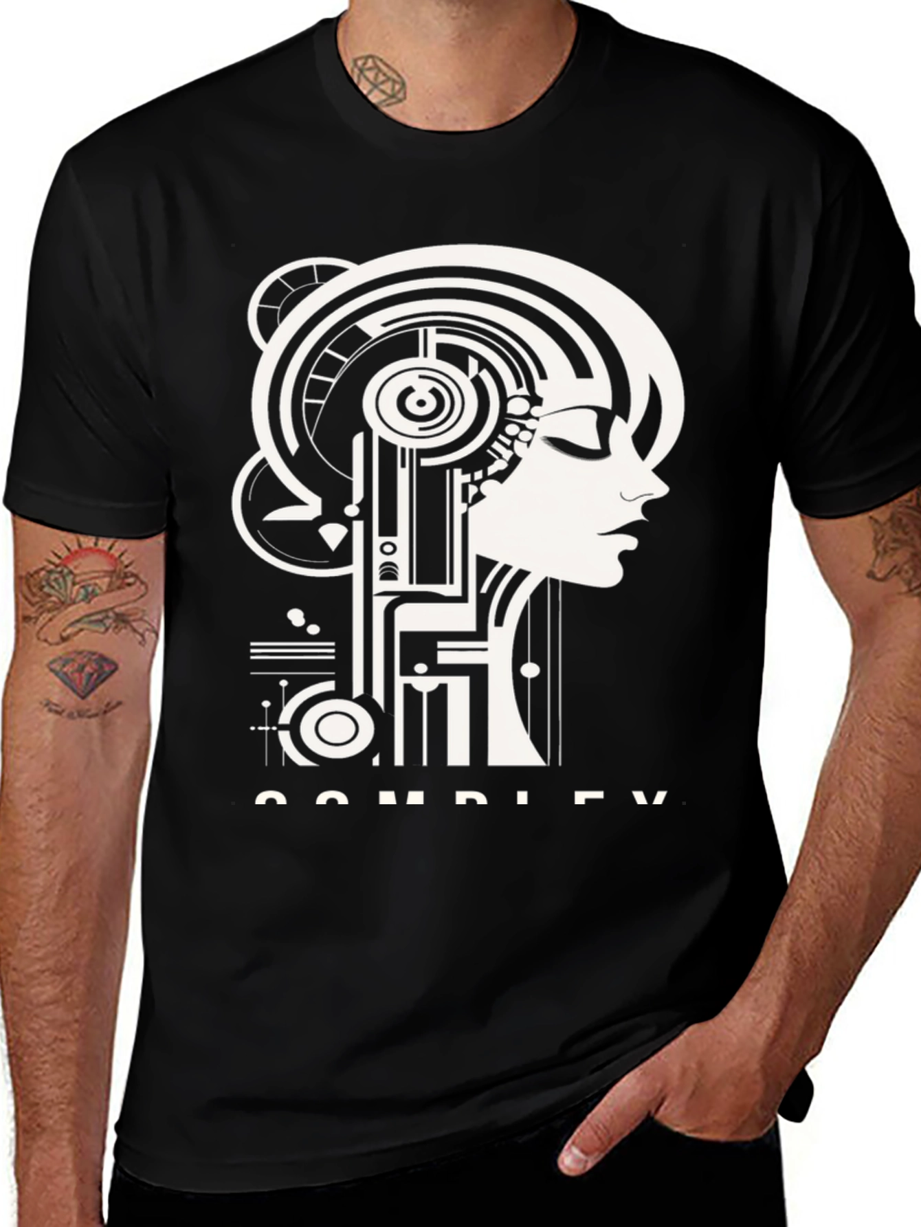 Variant 25 of Abstract Art Deco Face Graphic Black T-Shirt