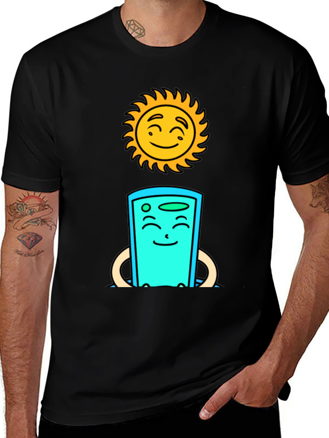 Variant 13 of Funny Sun & Drink Graphic Tee - Black Cotton T-Shirt
