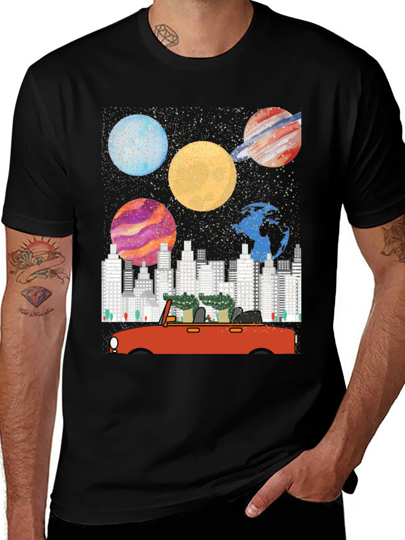 Variant 6 of Planet & City Car Ride Graphic Tee