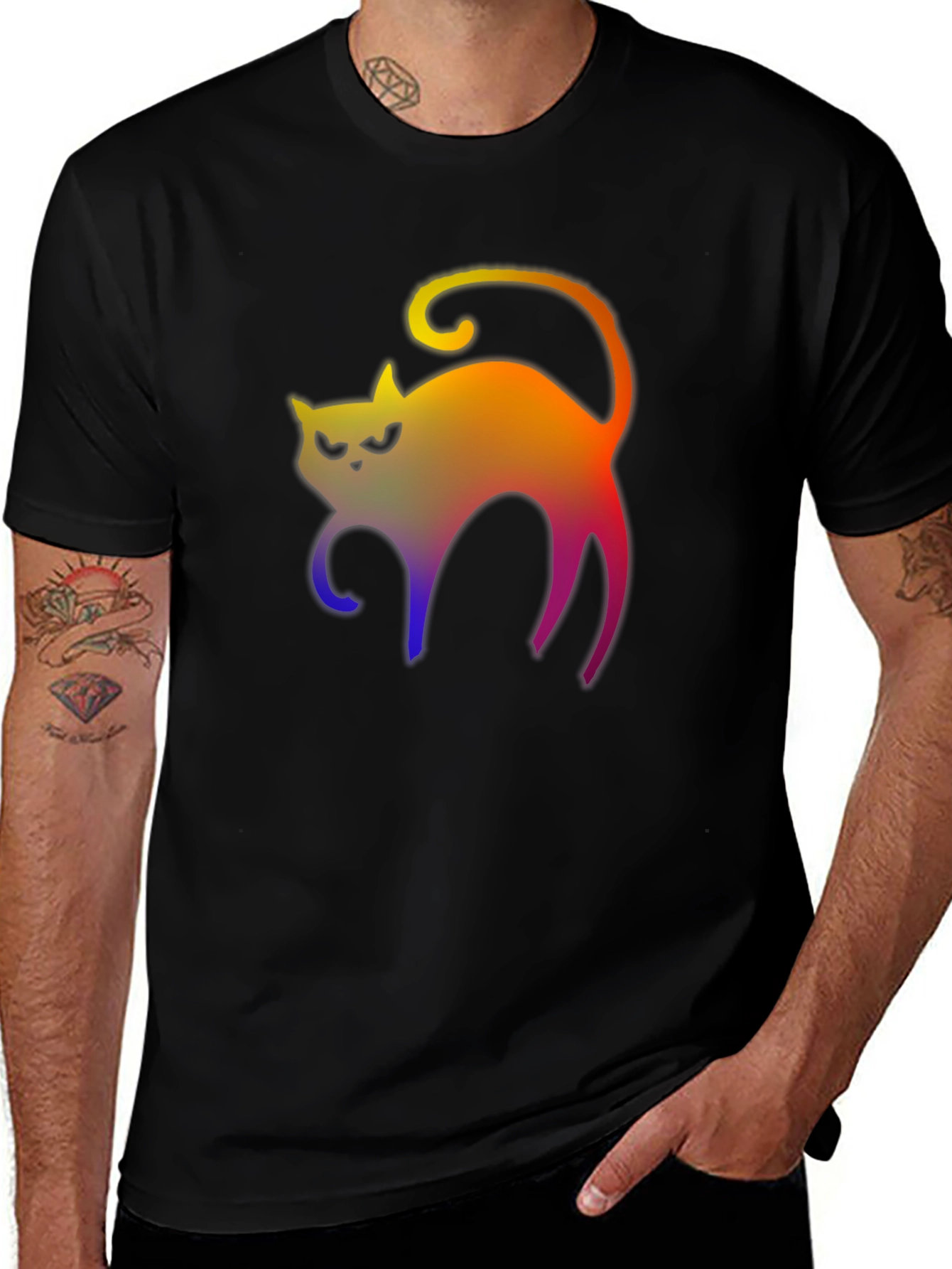 Variant 21 of Rainbow Cat Graphic T-Shirt - Bold Black Tee