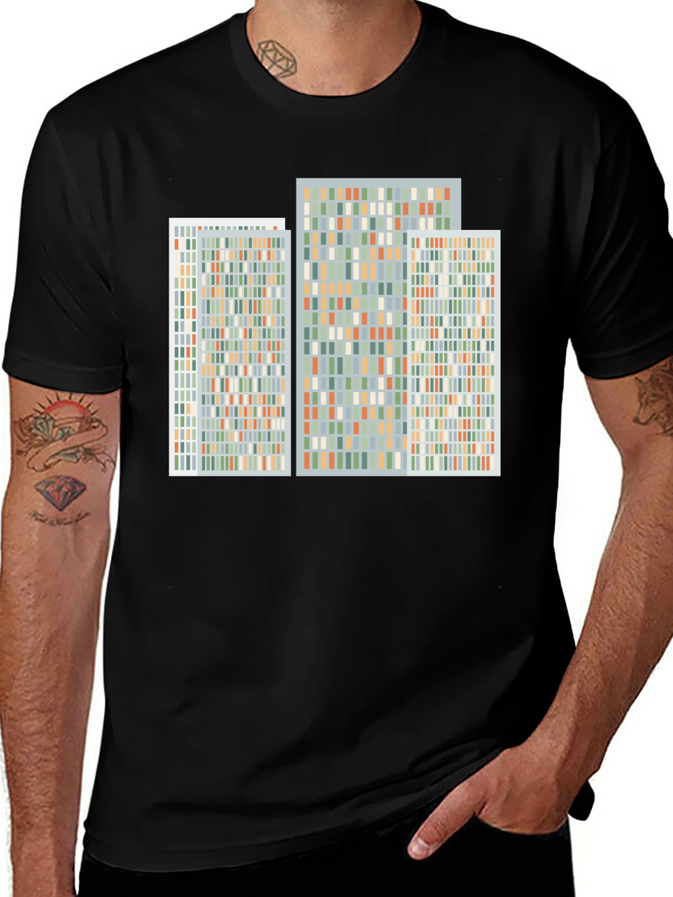 Variant 25 of Abstract Geometric Pattern Print Black T-Shirt