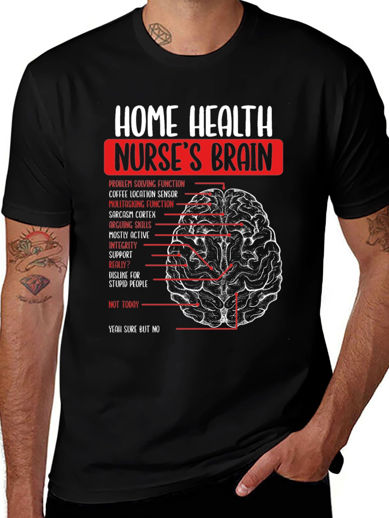 Variant 13 of Home Health Nurse's Brain T-Shirt - Humorous Nursing Tee