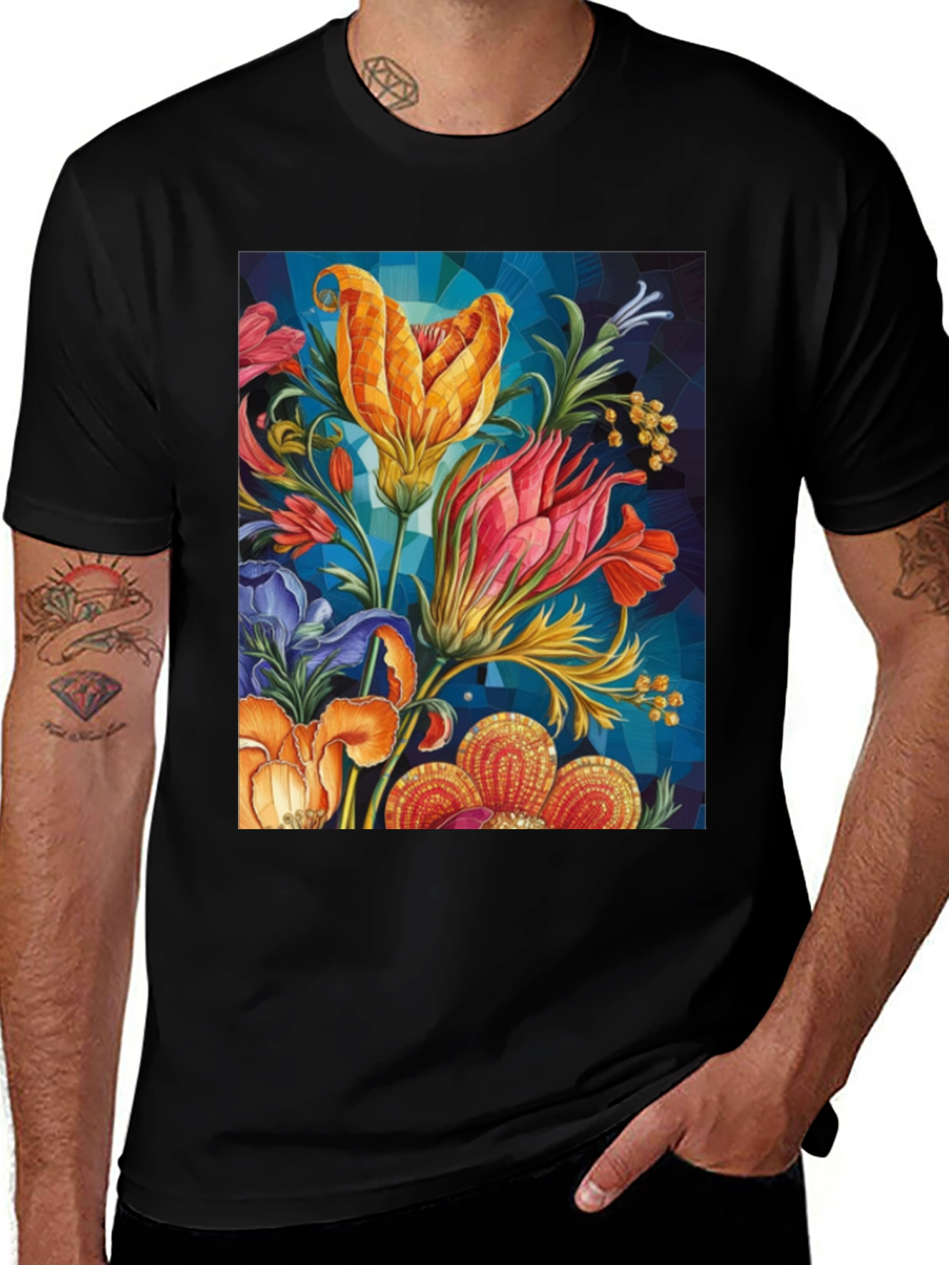 Variant 24 of Floral Mosaic Tee - Unique Art Print T-Shirt