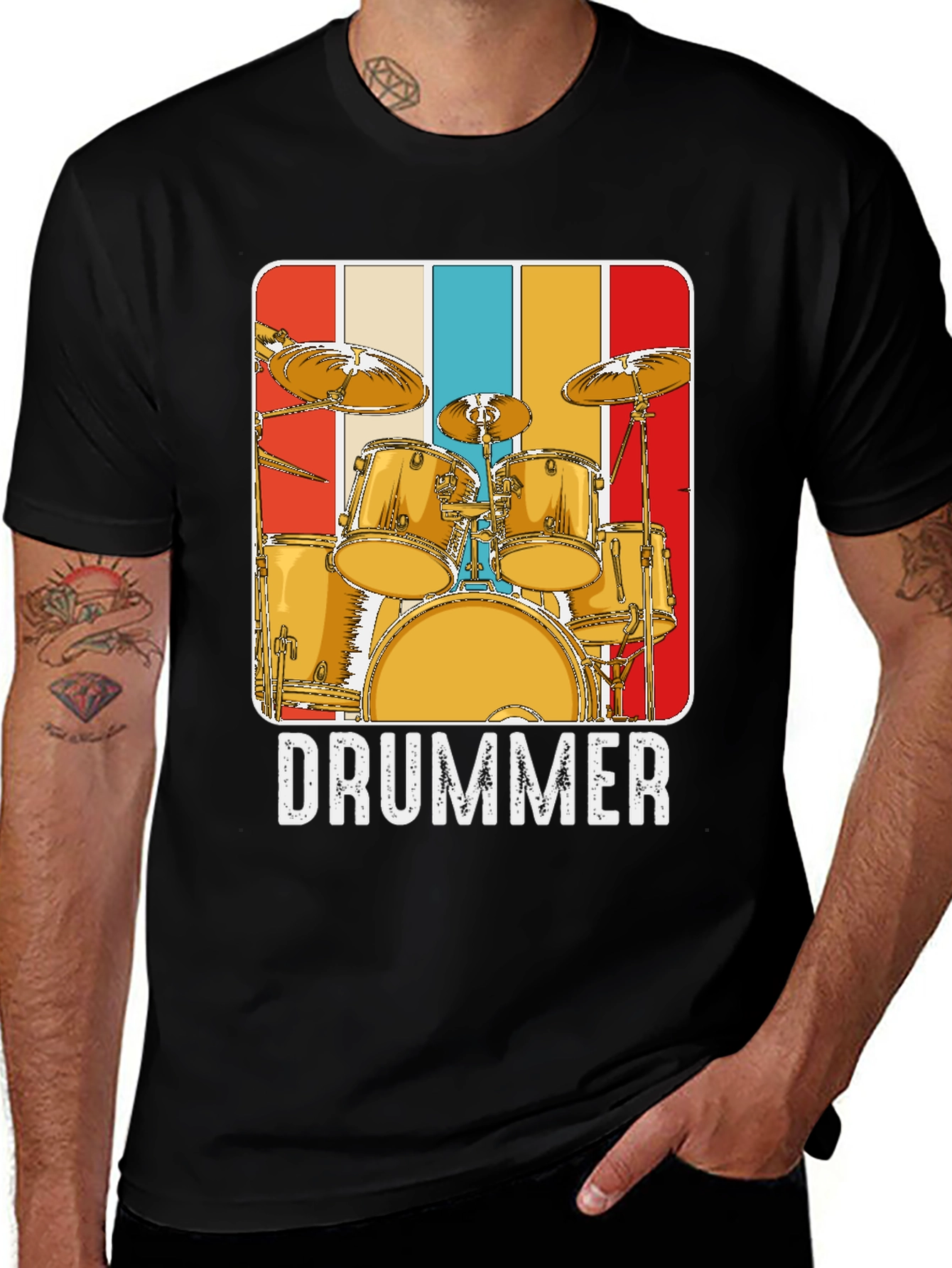 Variant 14 of Retro Drummer T-Shirt Vintage Drum Set Tee