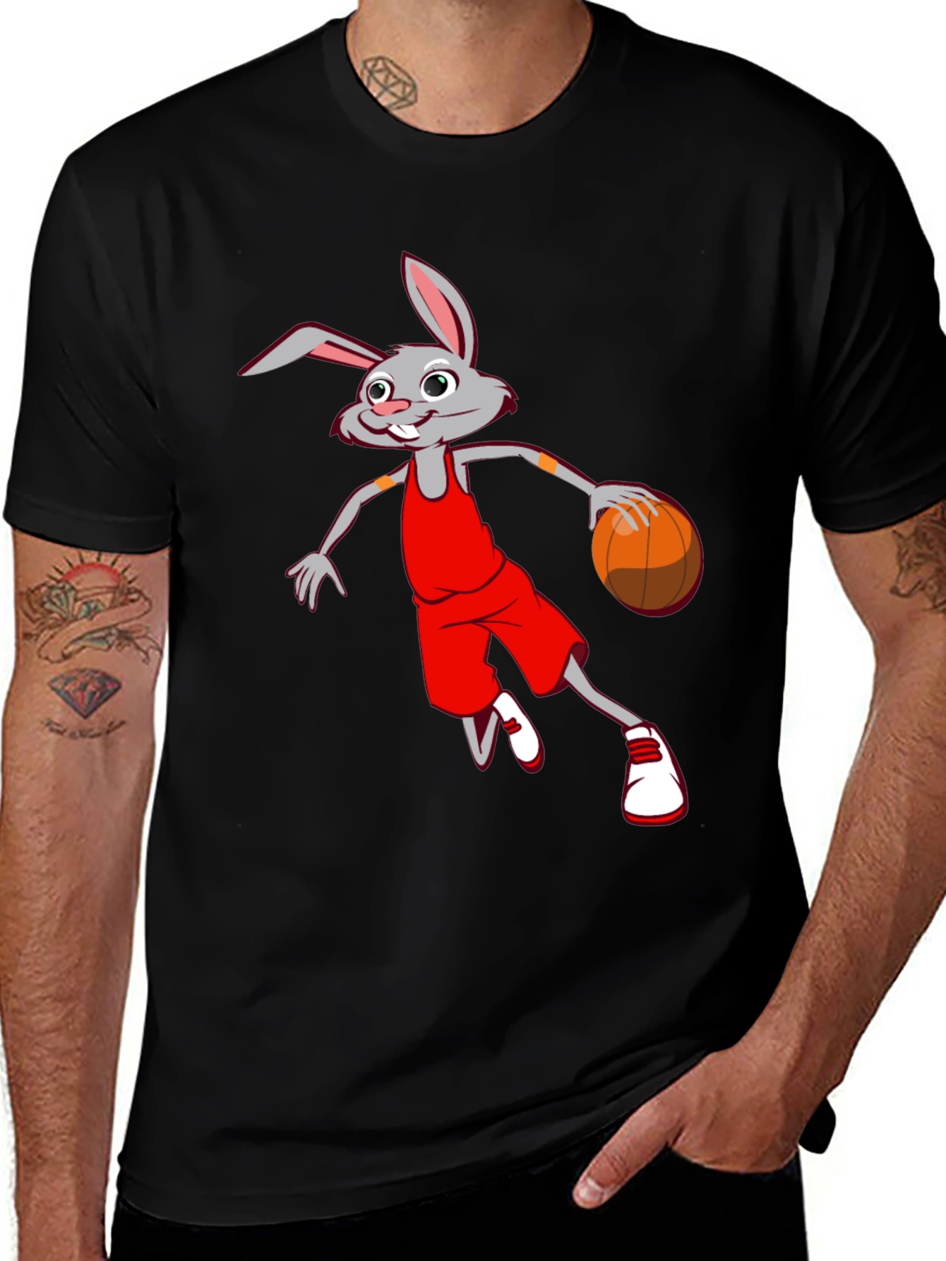 Variant 28 of Cartoon Rabbit Basketball Black T-Shirt