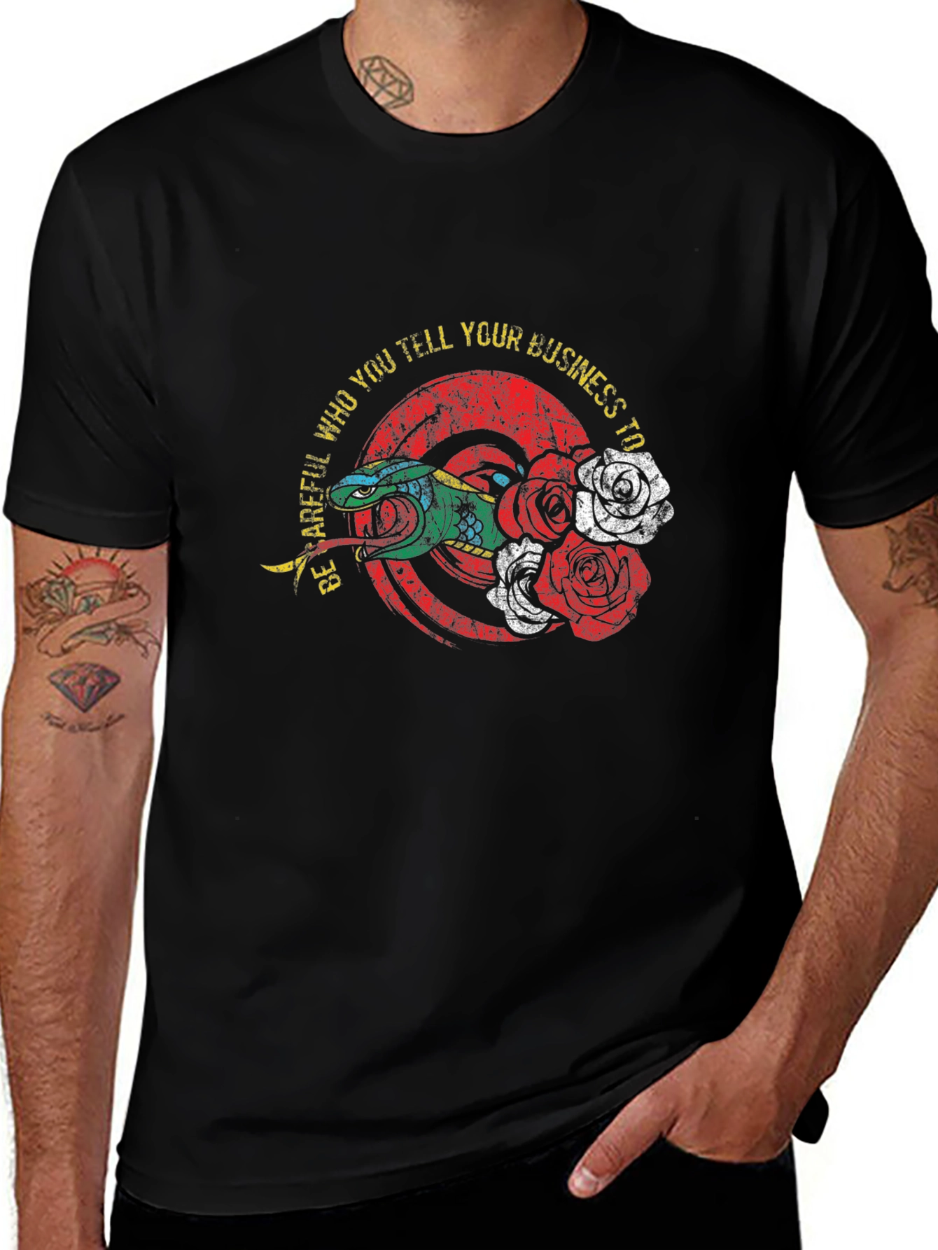 Variant 9 of Be Careful Graphic Tee - Snake and Roses