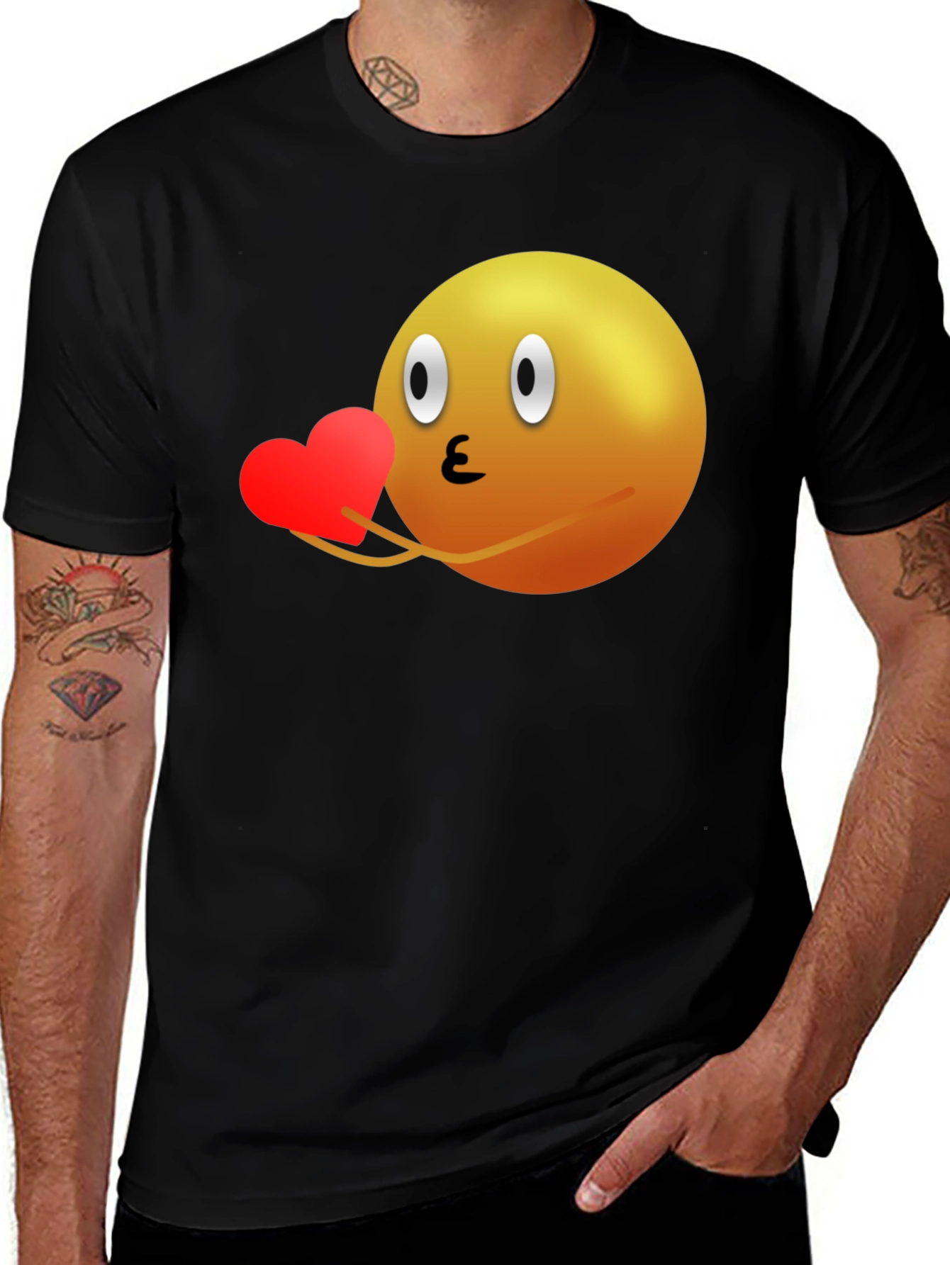 Emoji Kissing Heart Black T-Shirt