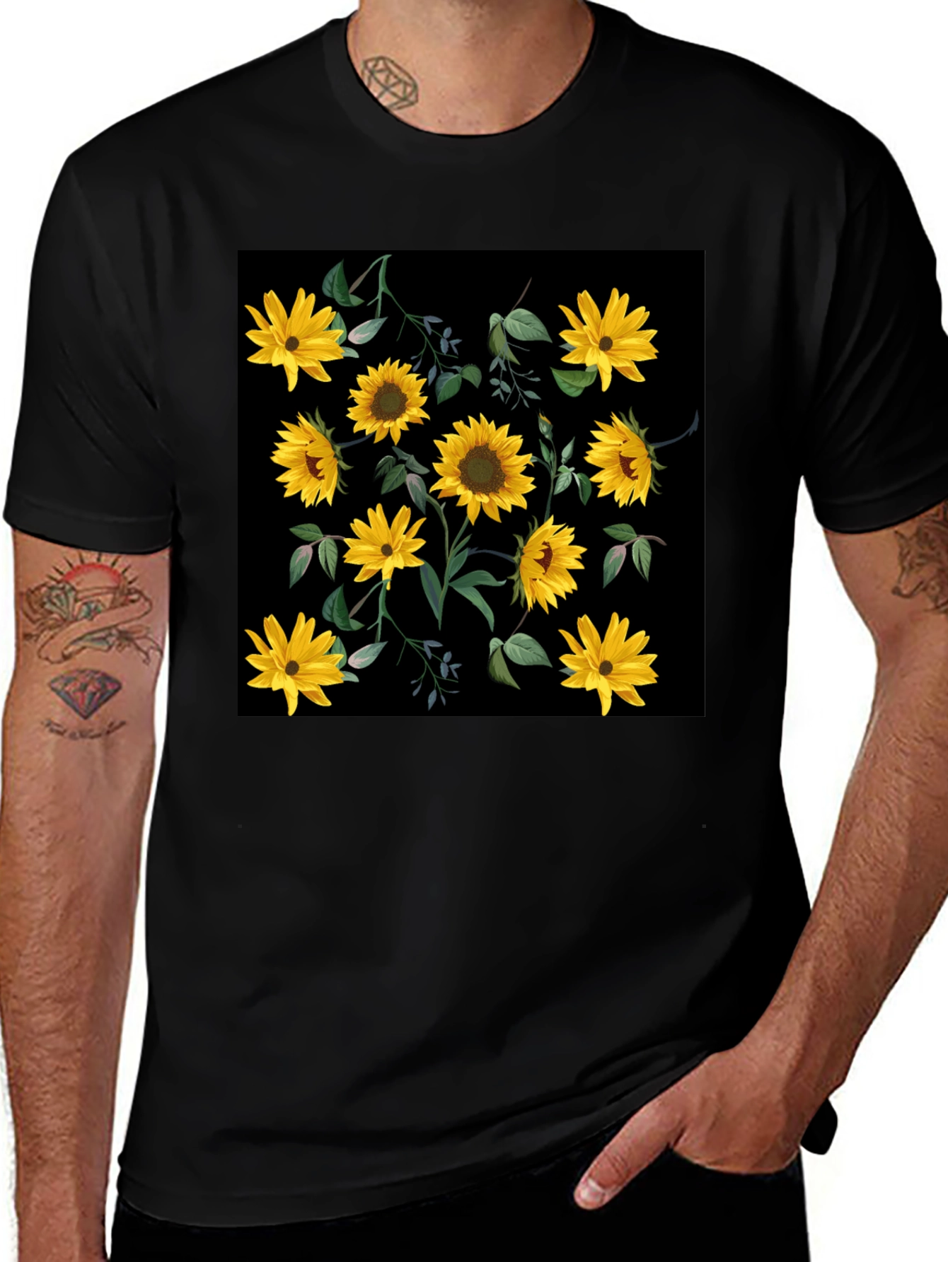 Variant 6 of Sunflower Floral Print Black T-Shirt