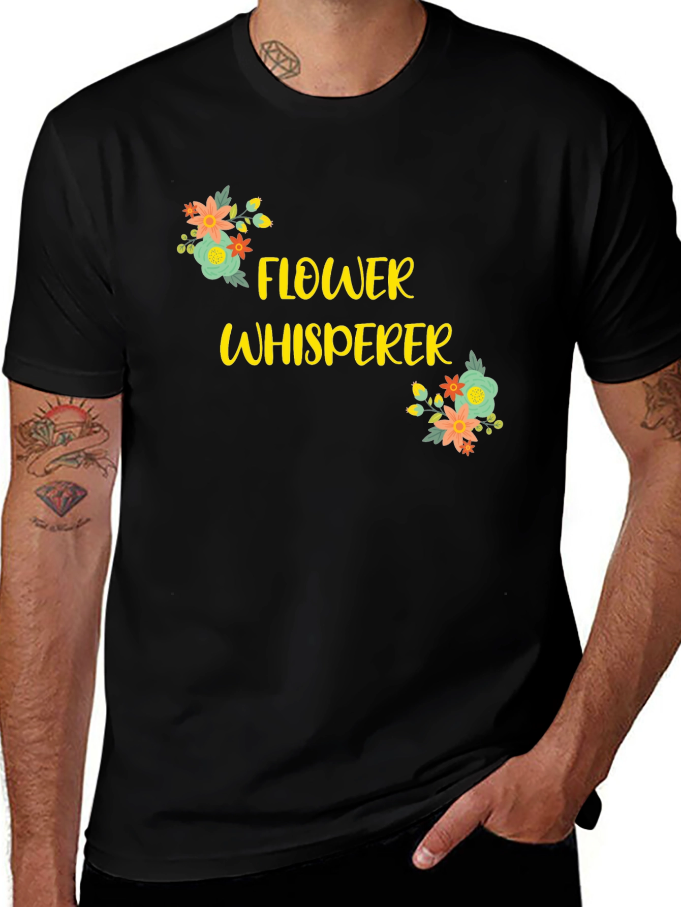 Variant 9 of Flower Whisperer Graphic Tee - Black Cotton
