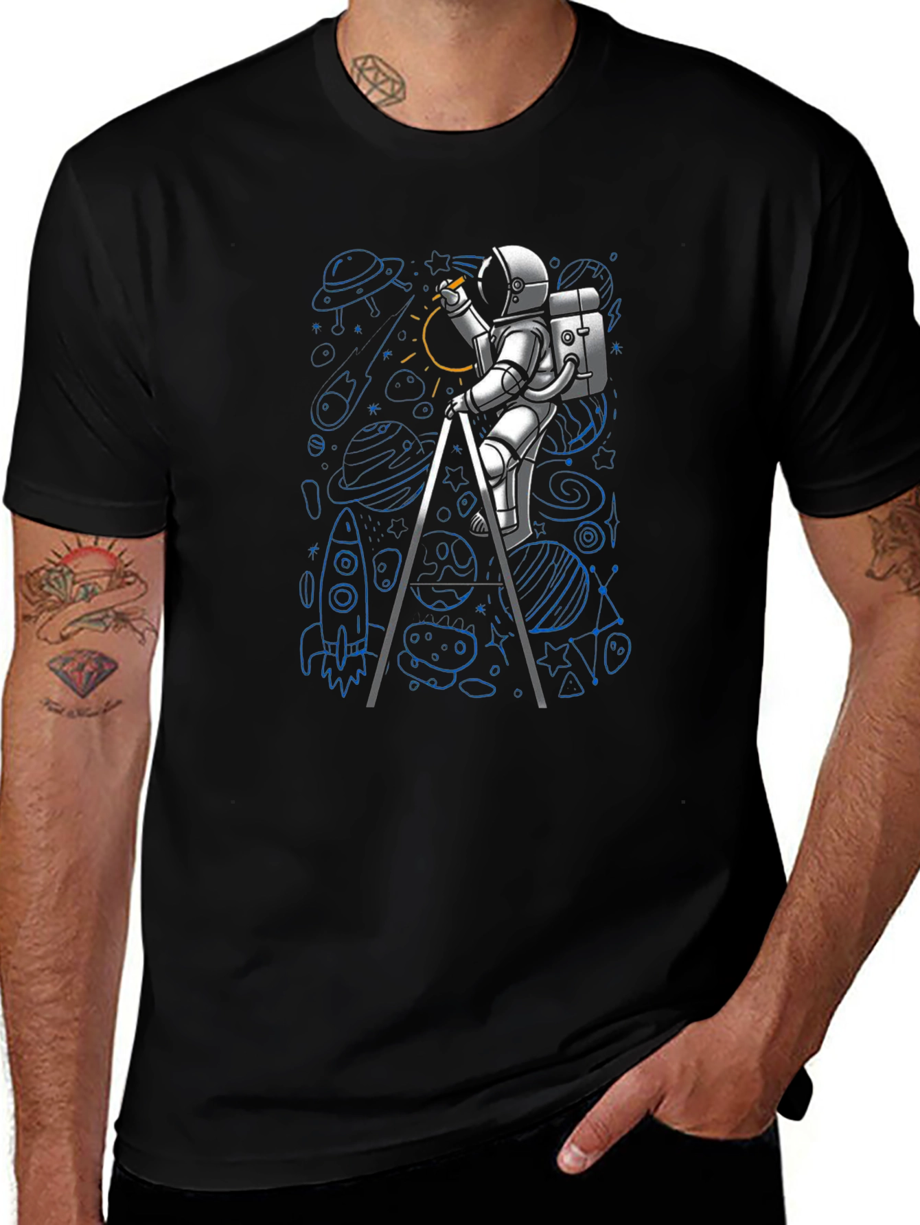 Variant 16 of Astronaut Drawing Space T-Shirt - Black