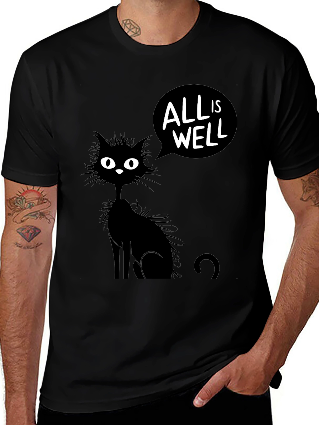 Variant 2 of All is Well Black Cat T-Shirt