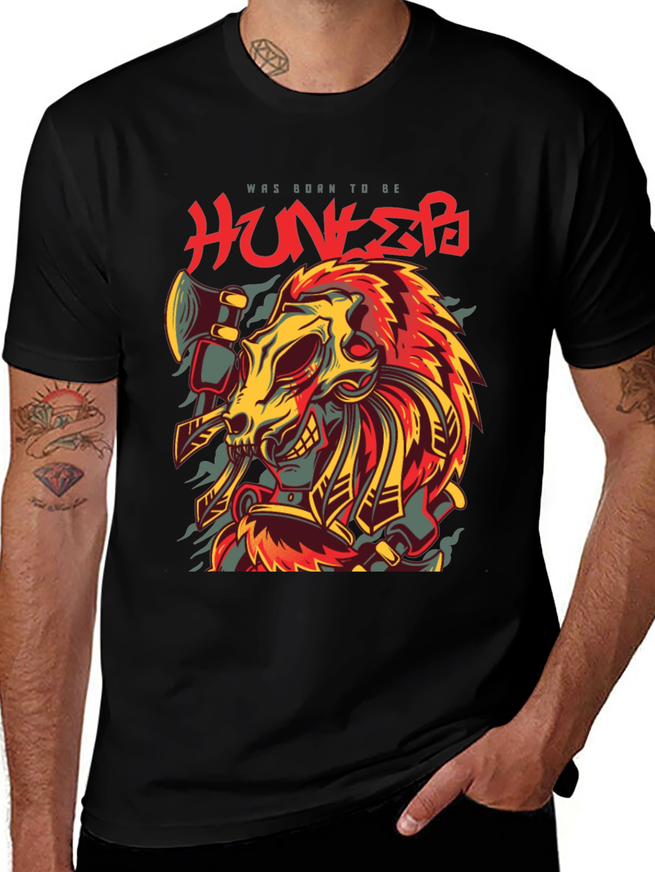 Variant 2 of Born Hunter Graphic Tee - Unique Skull Design