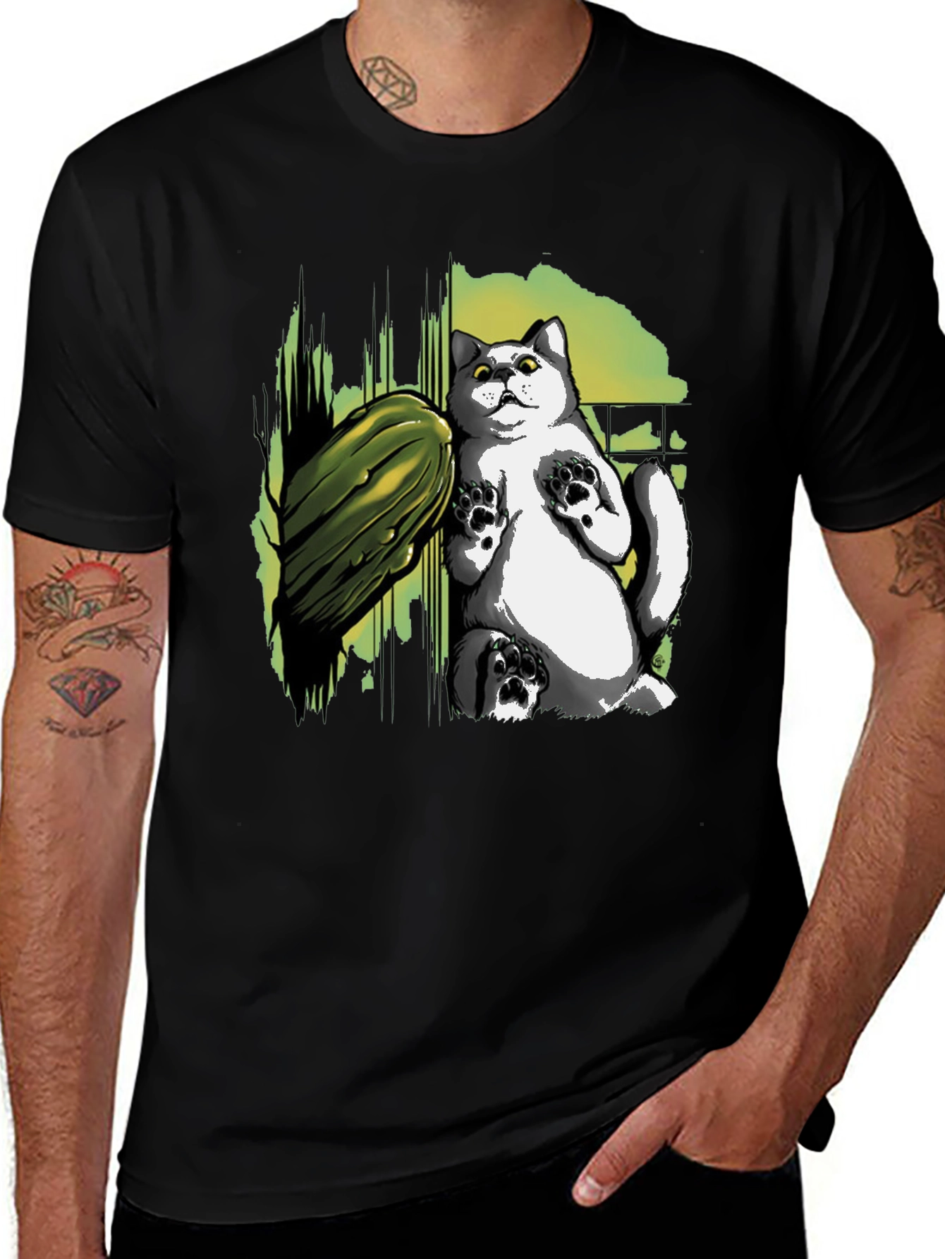 Variant 7 of Cat and Zucchini Graphic Tee - Black