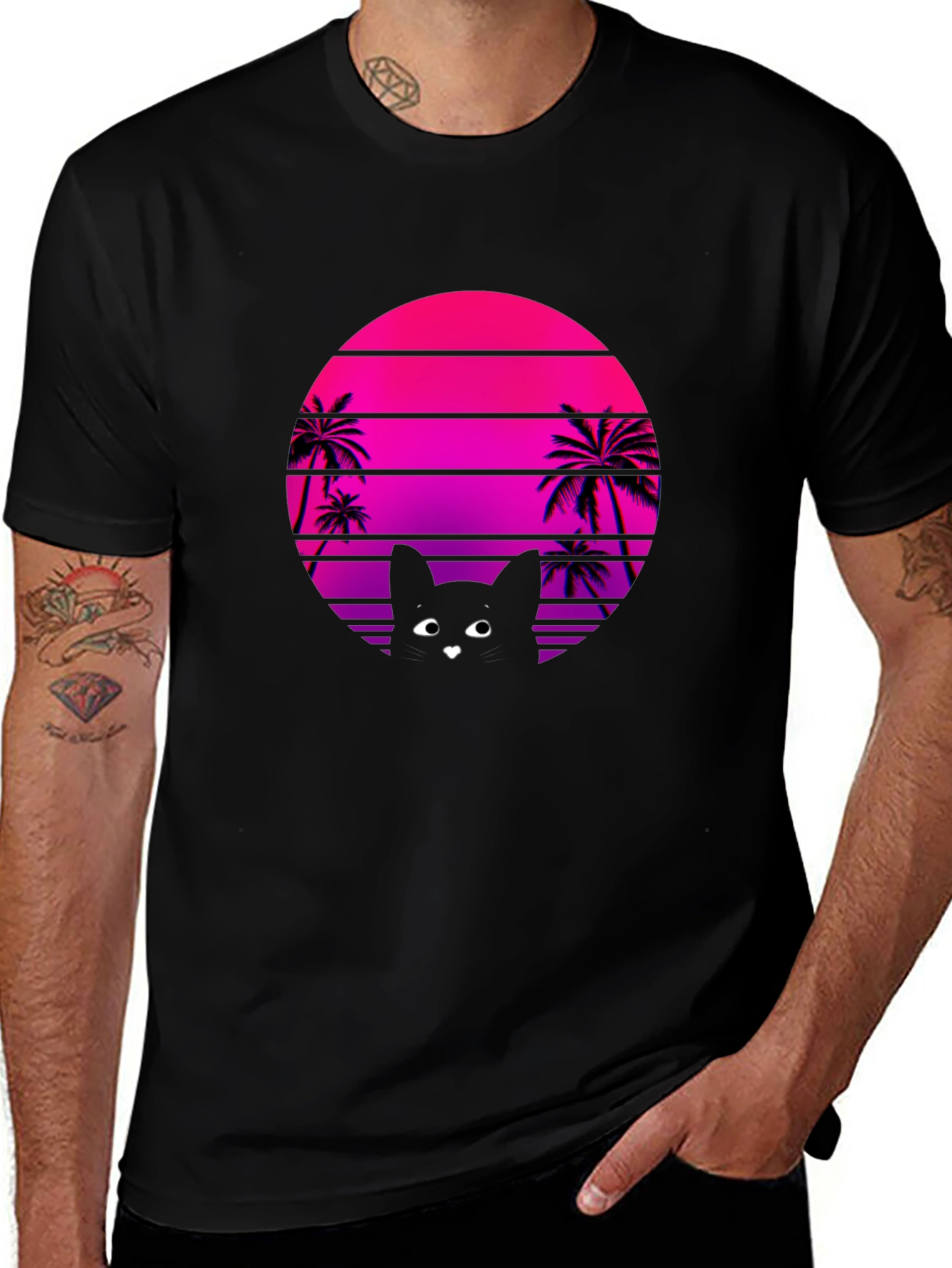 Variant 20 of Retro Cat Sunset T-Shirt