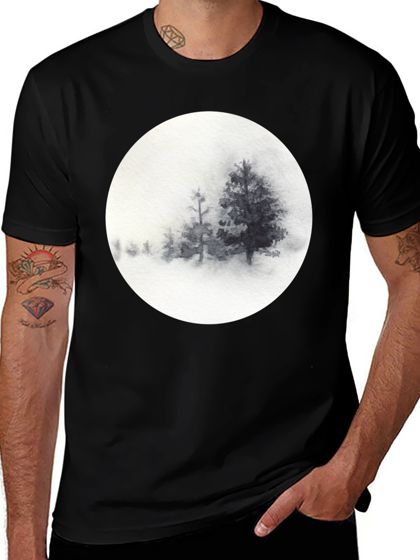 Variant 14 of Watercolor Trees Black T-Shirt