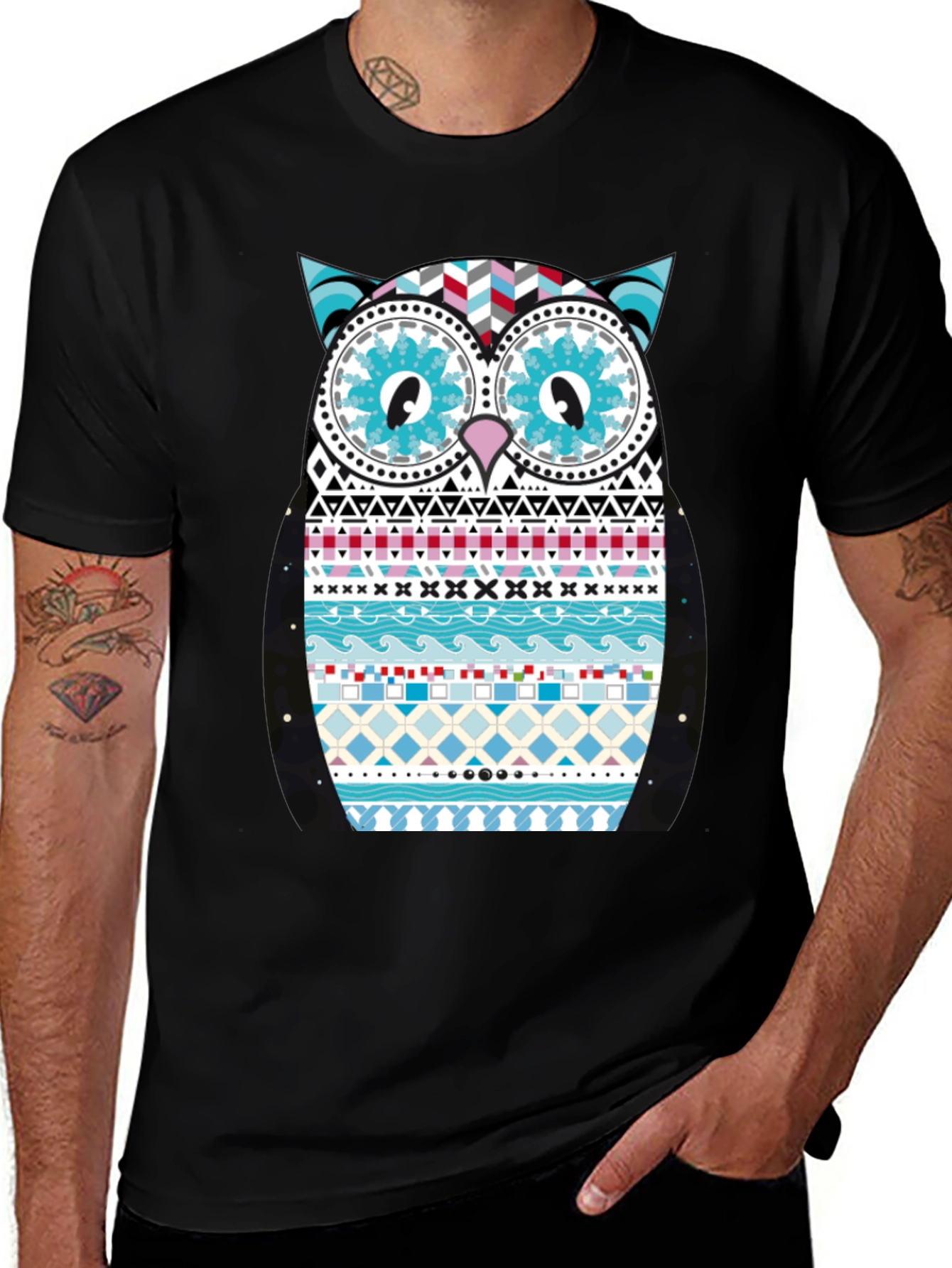 Variant 27 of Owl Pattern Men's Black T-Shirt