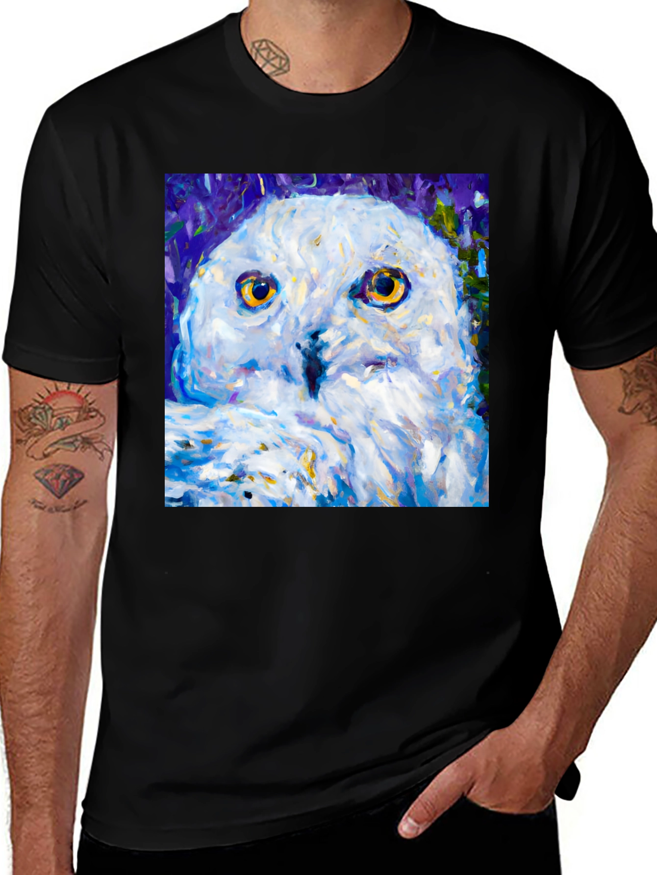 Variant 4 of Owl Art Print Black T-Shirt