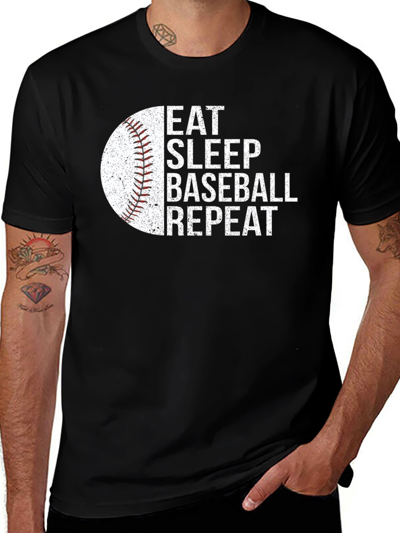 Variant 11 of Eat Sleep Baseball Repeat T-Shirt - Black