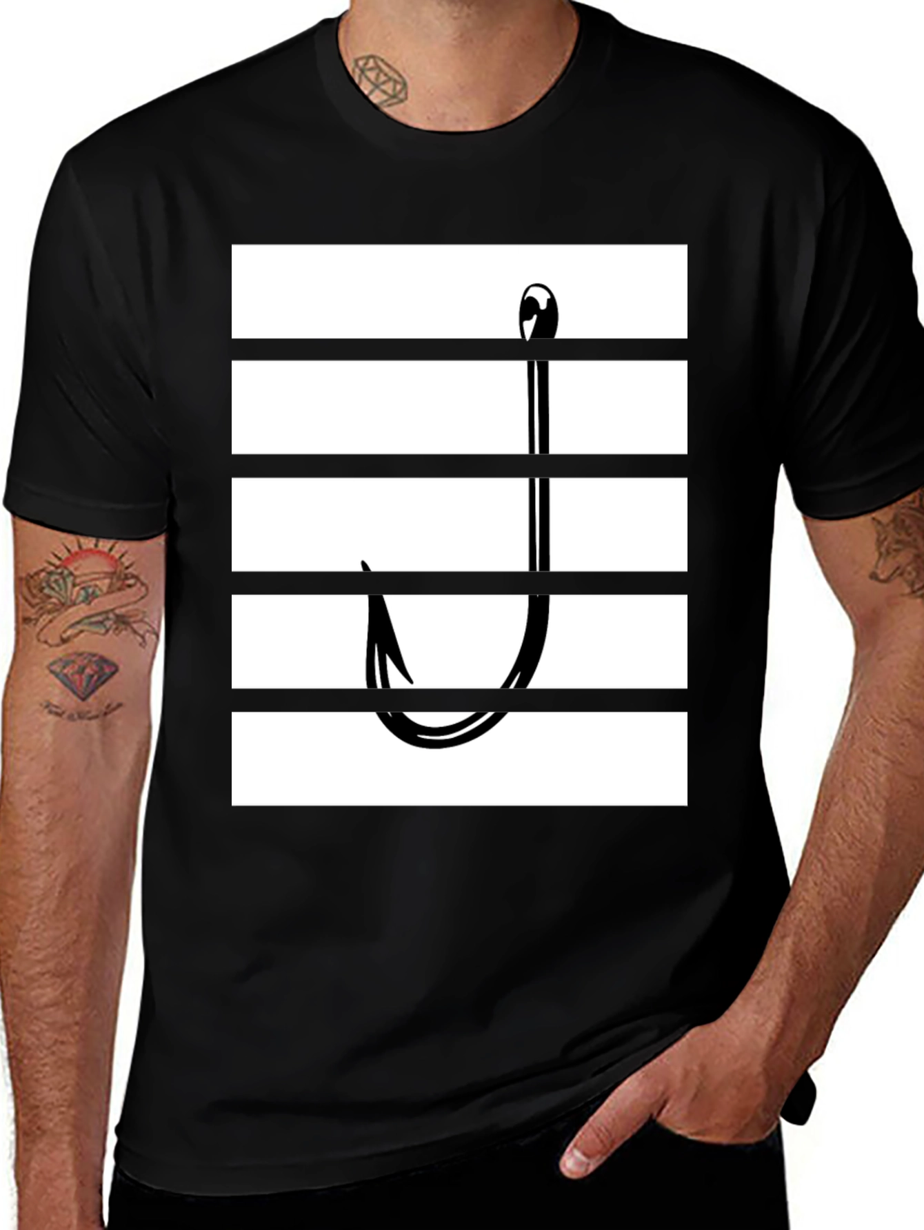 Variant 26 of Fishing Hook Graphic Tee - Black Cotton Blend