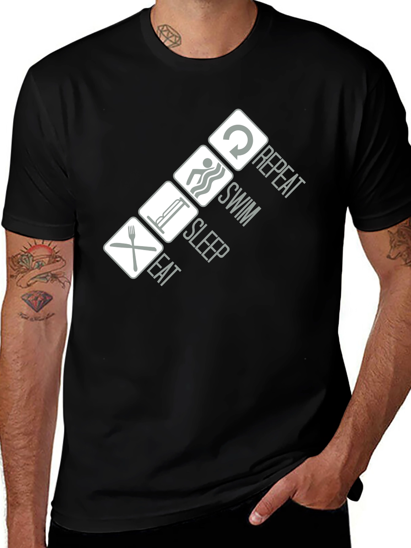 Eat Sleep Swim Repeat T-Shirt - Black