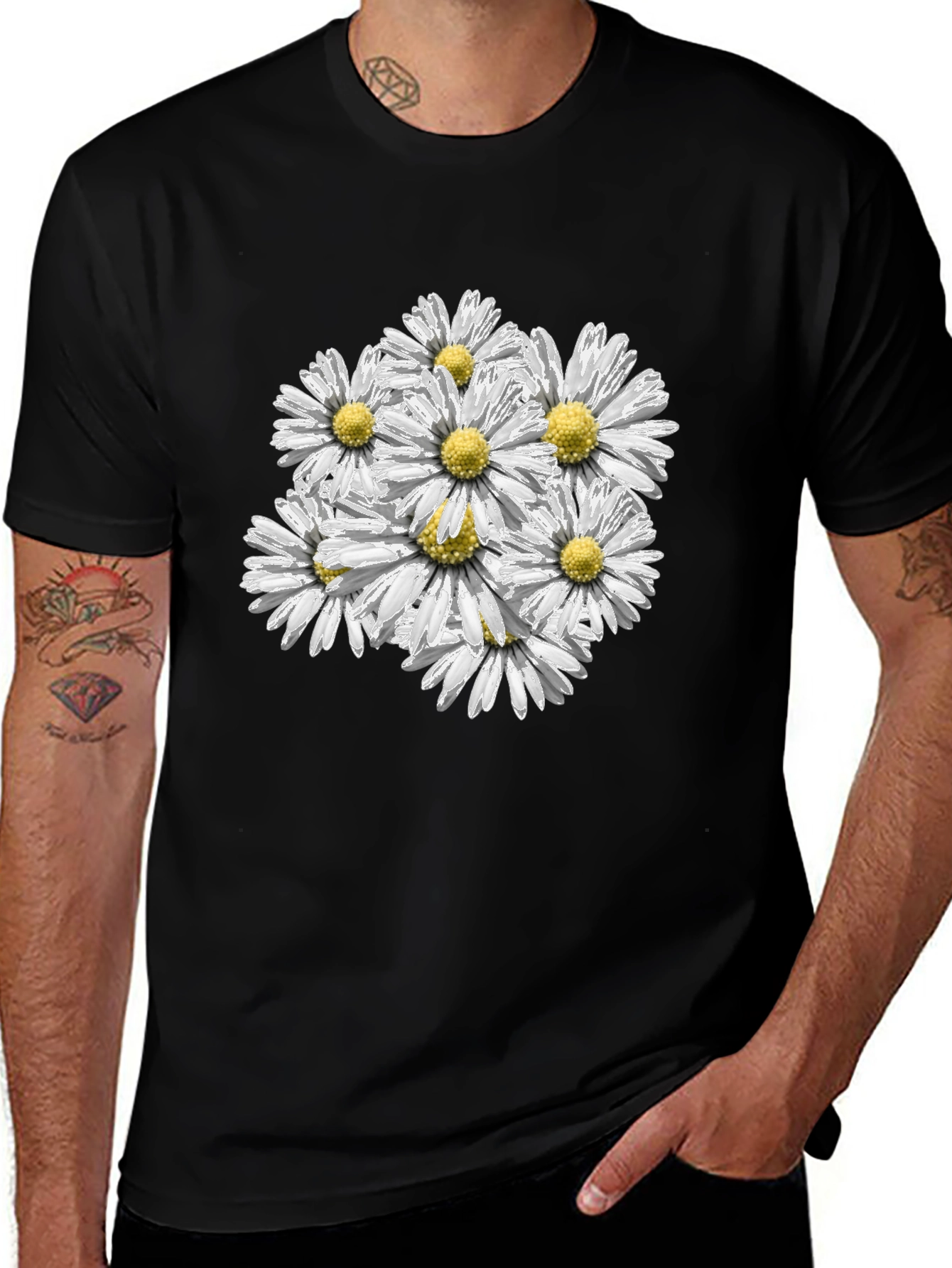 Black Daisy Bouquet Graphic Tee - Black Cotton Comfort main image
