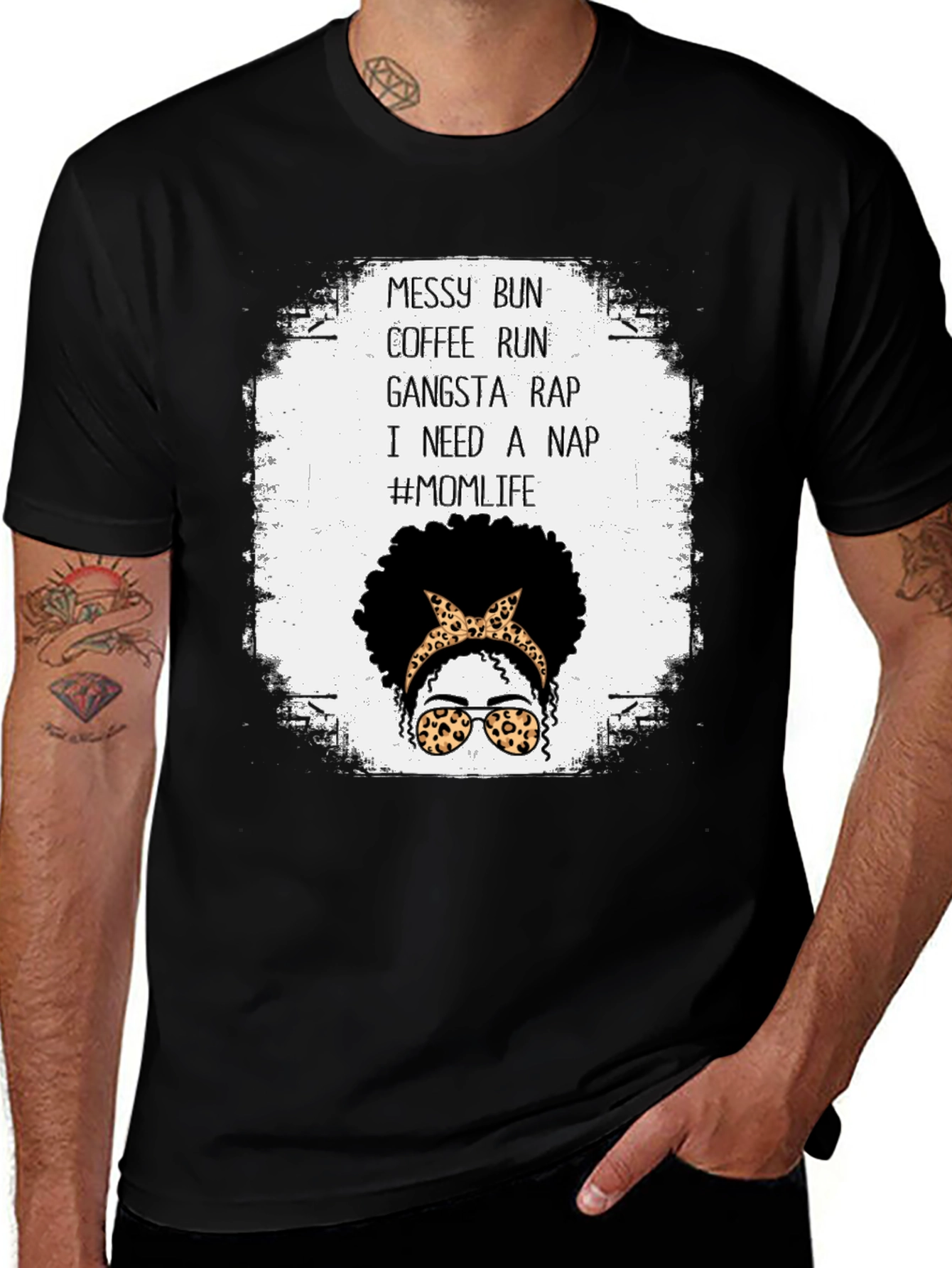 Variant 23 of Messy Bun Coffee Run Mom Life T-Shirt