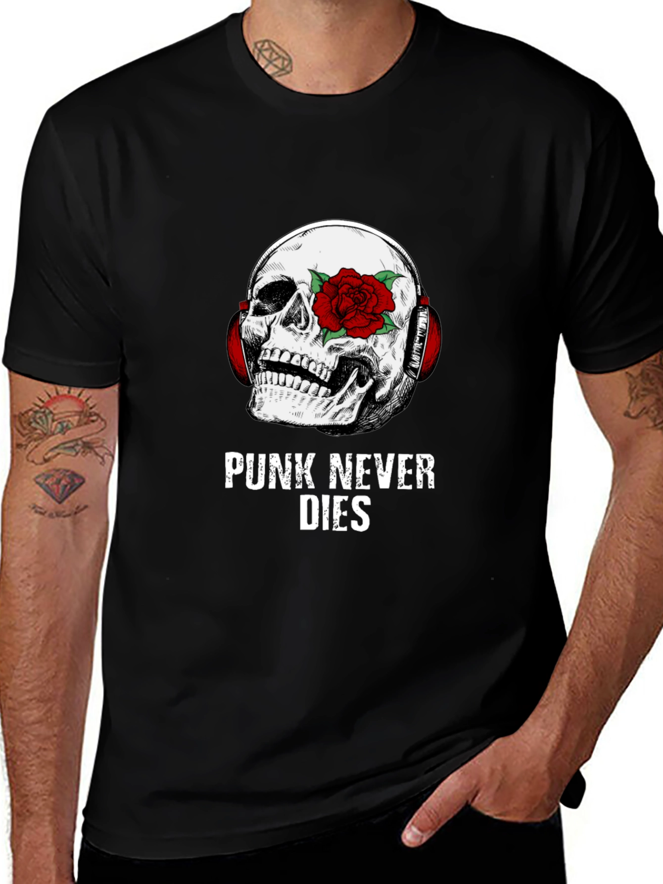 Variant 15 of Skull & Rose Punk T-Shirt - Punk Never Dies