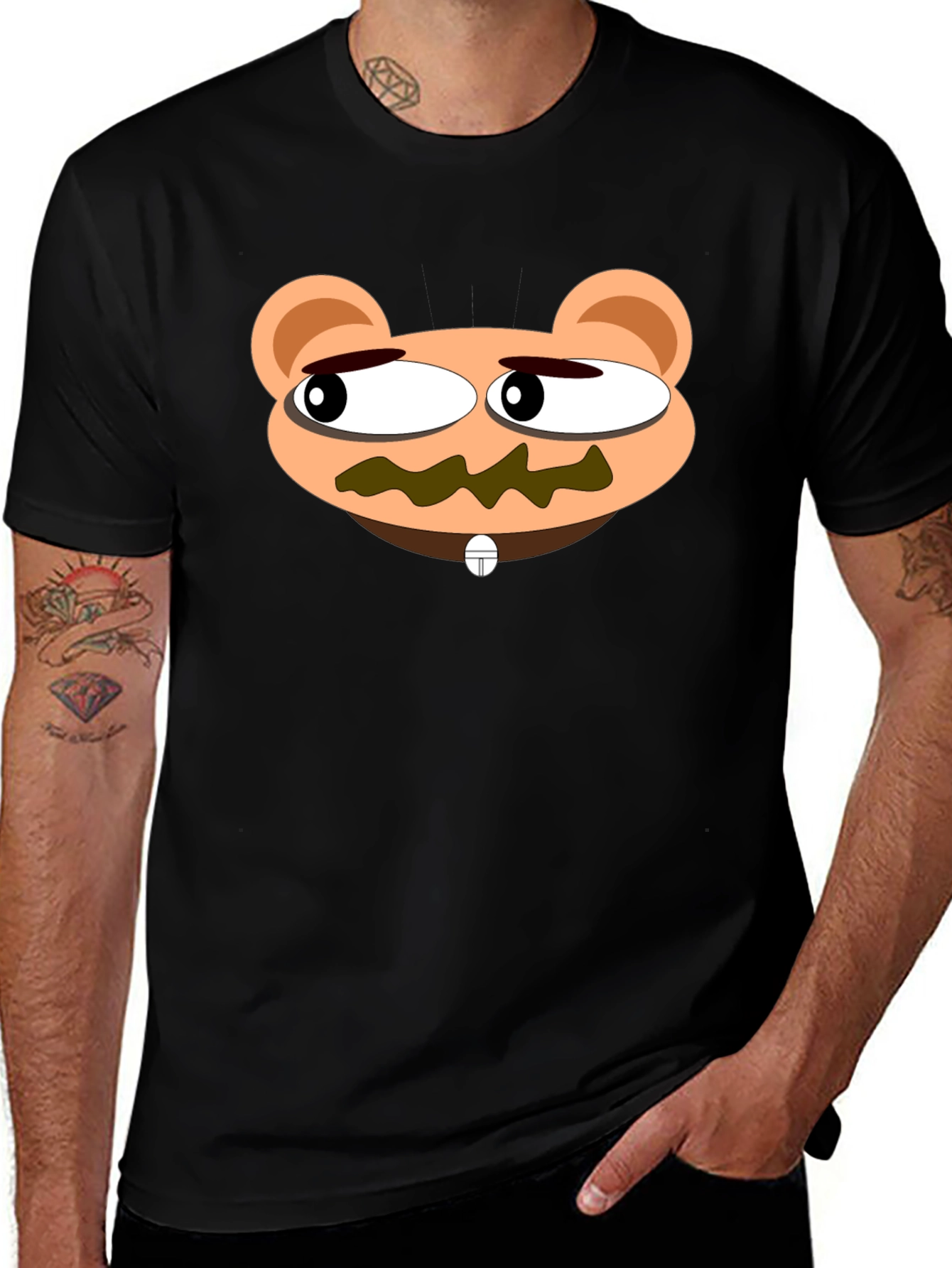 Variant 16 of Cartoon Bear Face Black T-Shirt - Unique Design