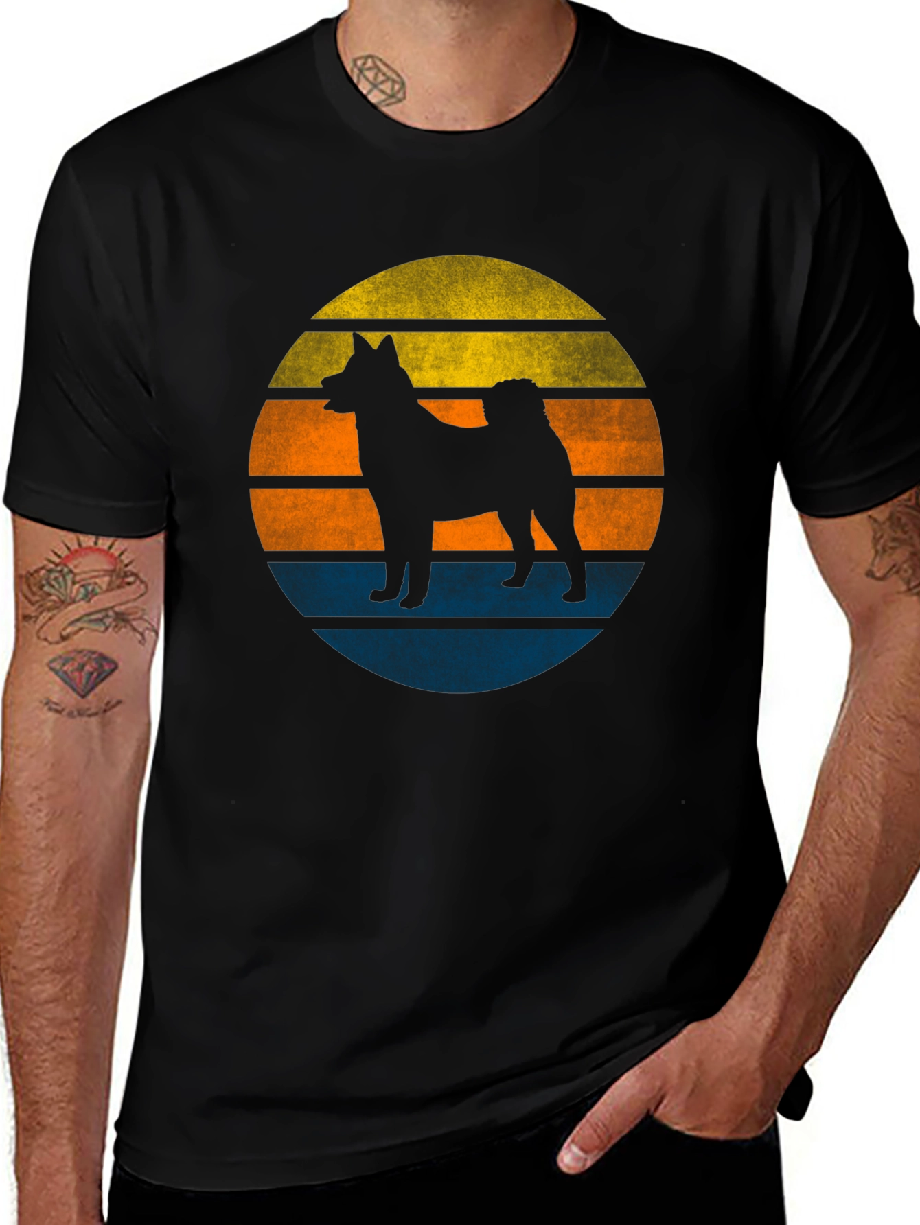 Black Retro Dog Sunset Graphic Tee - Men's Black T-Shirt main image