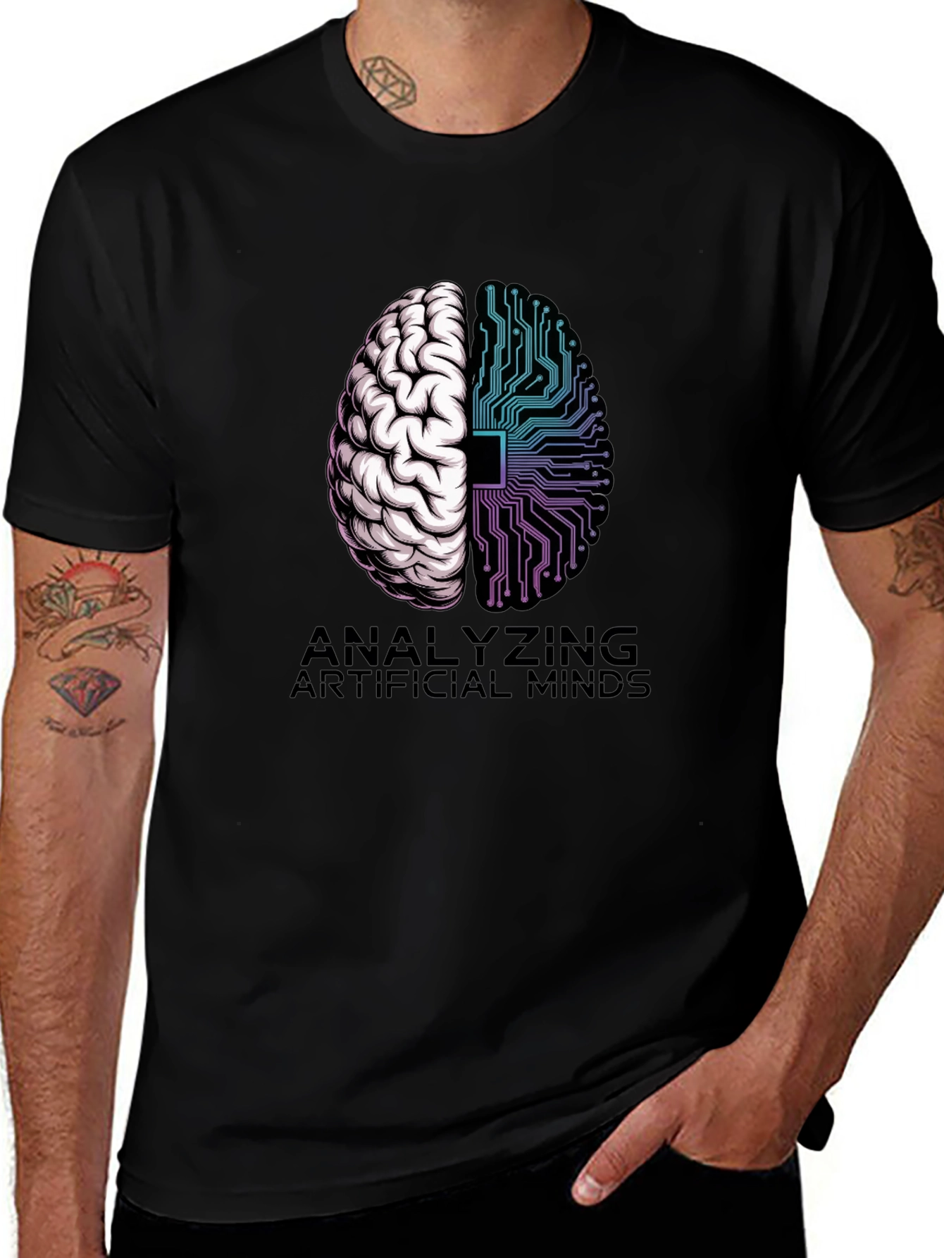 Variant 4 of Analyzing Artificial Minds T-Shirt - Brain & Tech Design