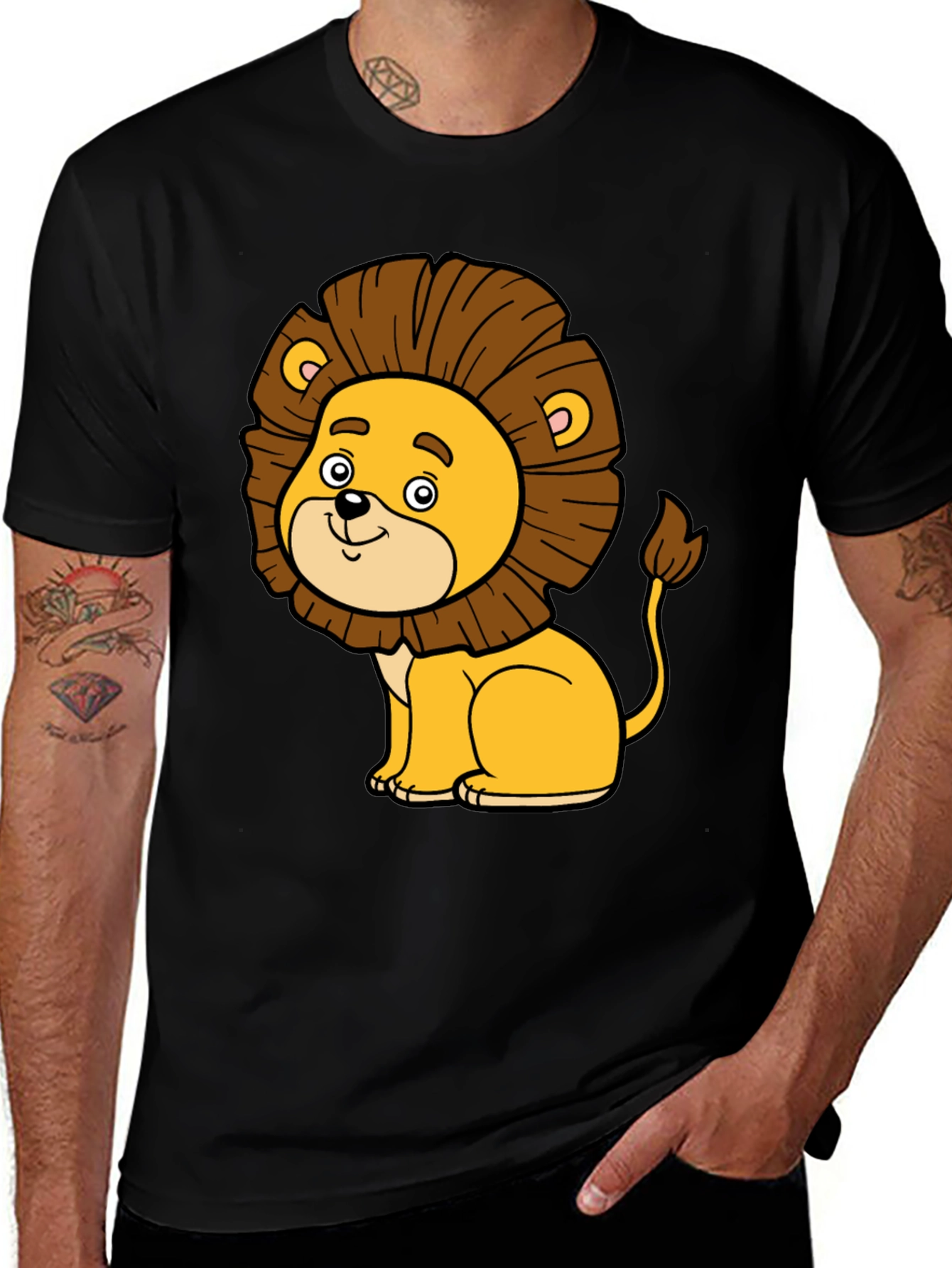 Variant 14 of Cute Cartoon Lion Black T-Shirt - Fun Graphic Tee