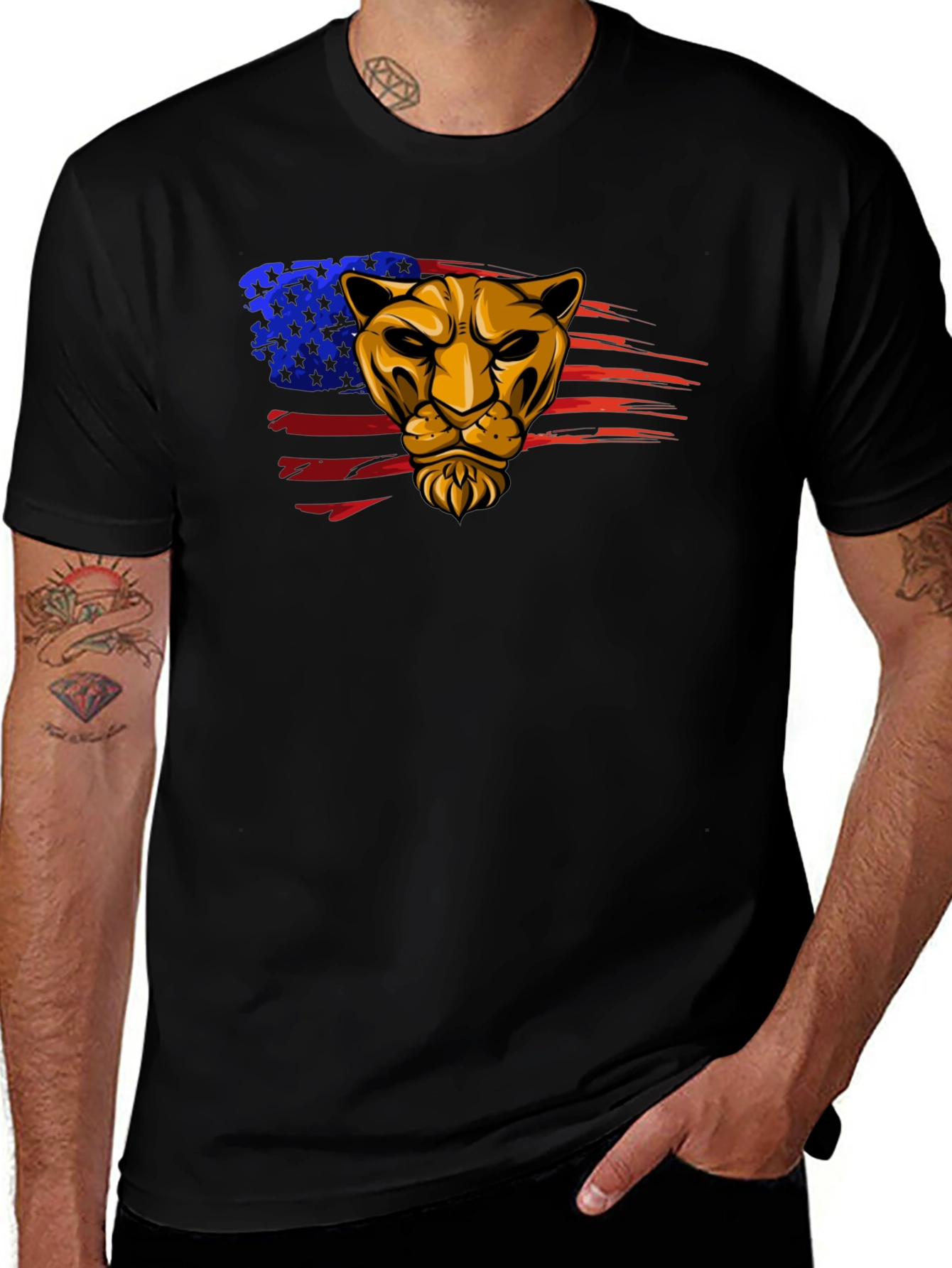 Variant 30 of American Pride Lion Graphic Tee - Black