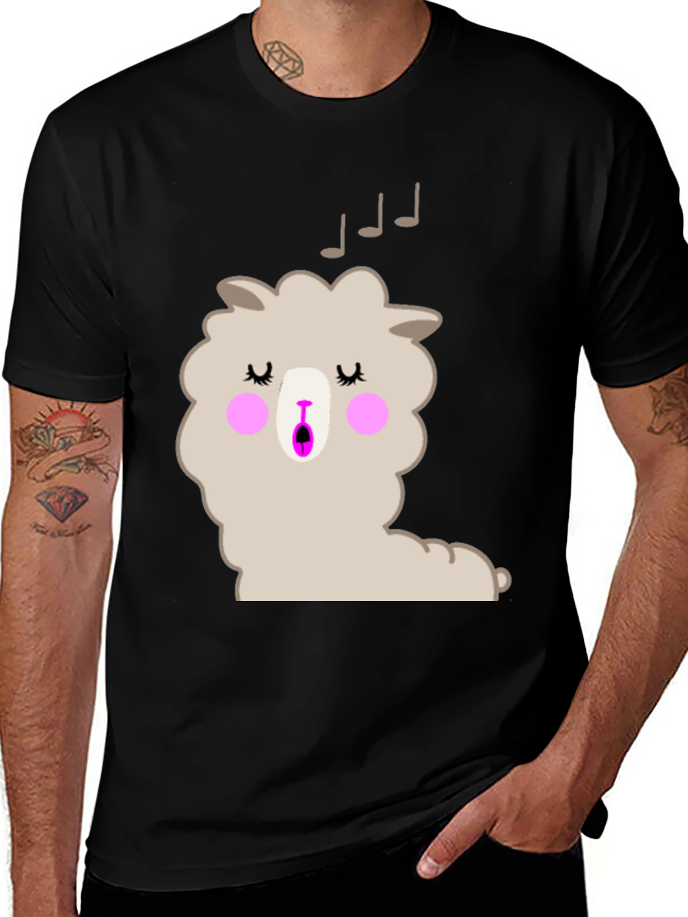 Variant 22 of Singing Llama Graphic T-Shirt - Black Cotton Tee