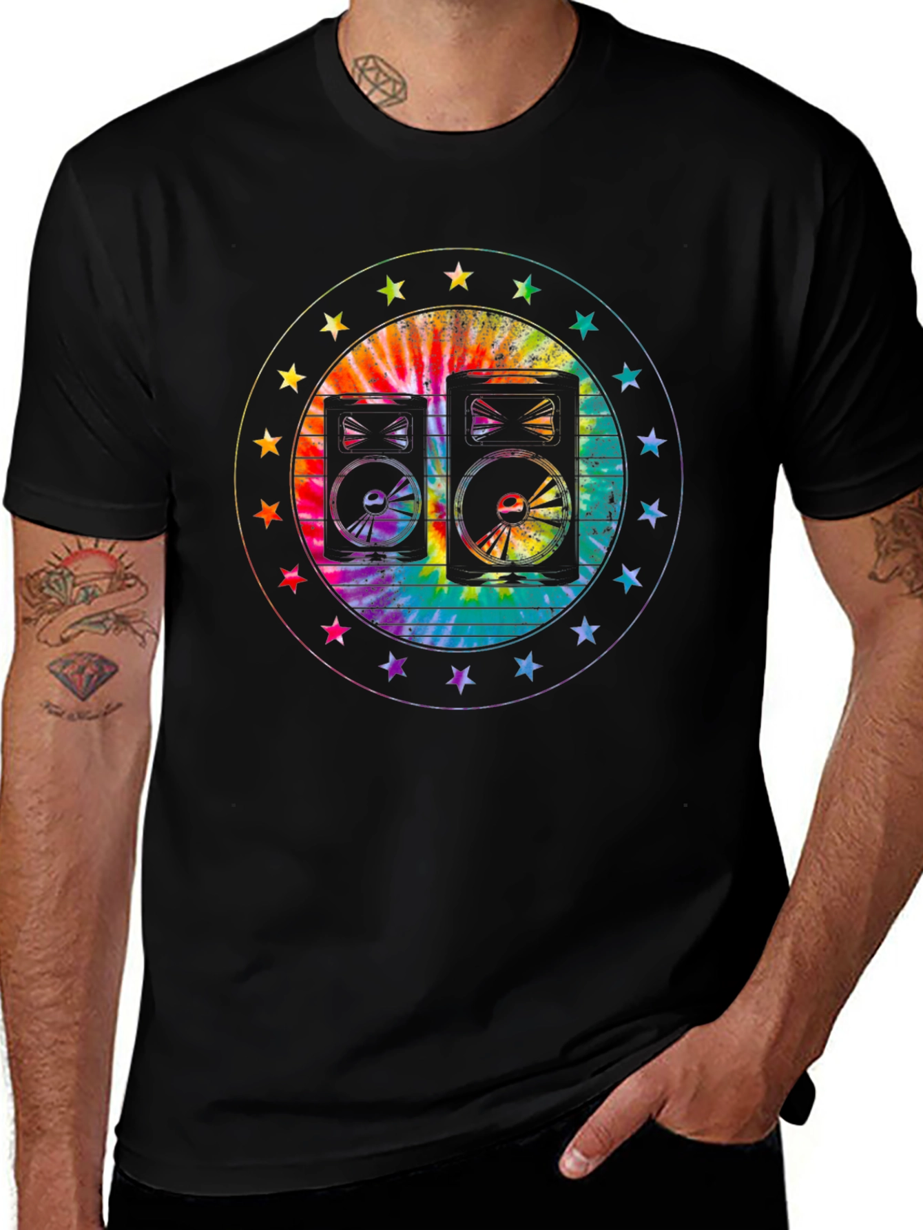 Black Retro Speaker Tie-Dye Graphic Tee main image