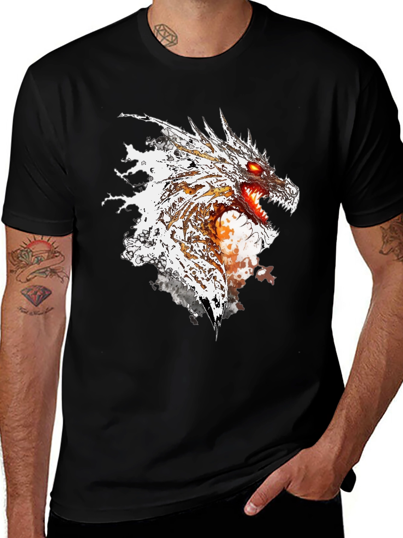 Variant 18 of Fiery Dragon Graphic Black T-Shirt