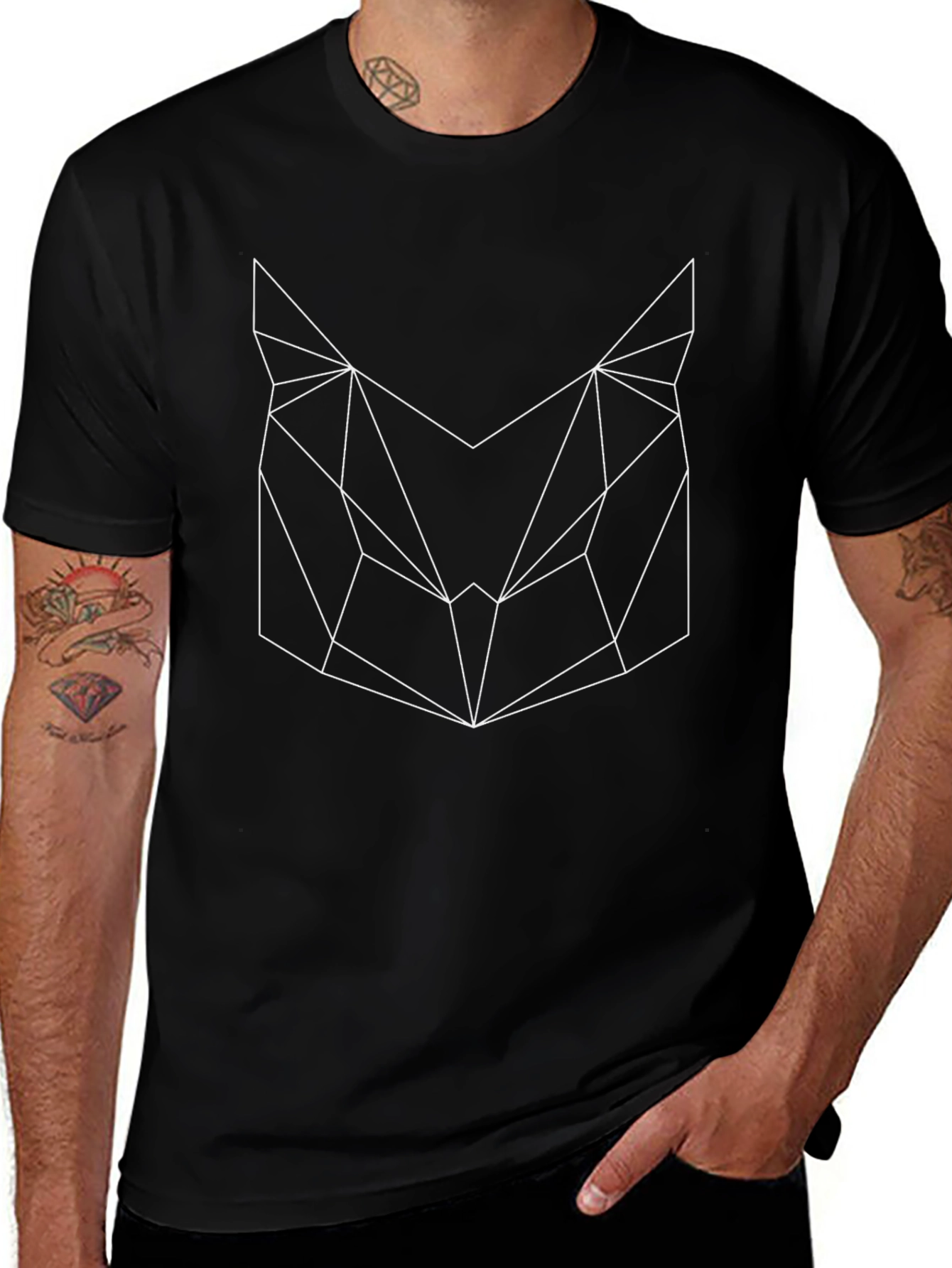 Variant 9 of Geometric Animal Graphic Black Tee