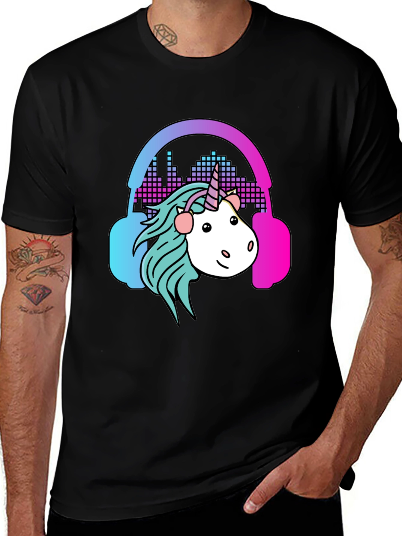 Variant 3 of Unicorn DJ Graphic Tee - Stylish Men's Black T-Shirt