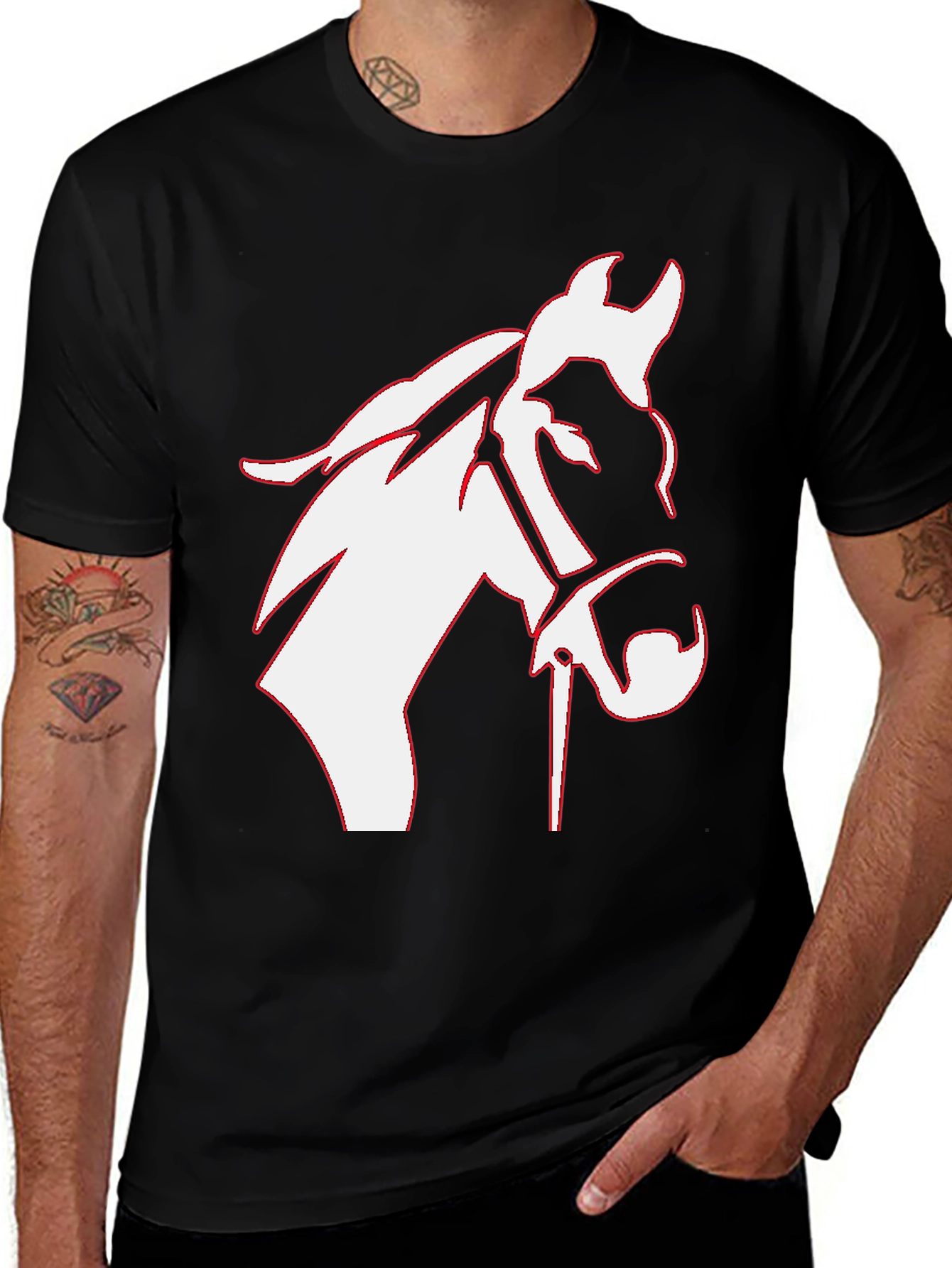 Variant 26 of Horse Head Graphic Tee - Black Cotton T-Shirt