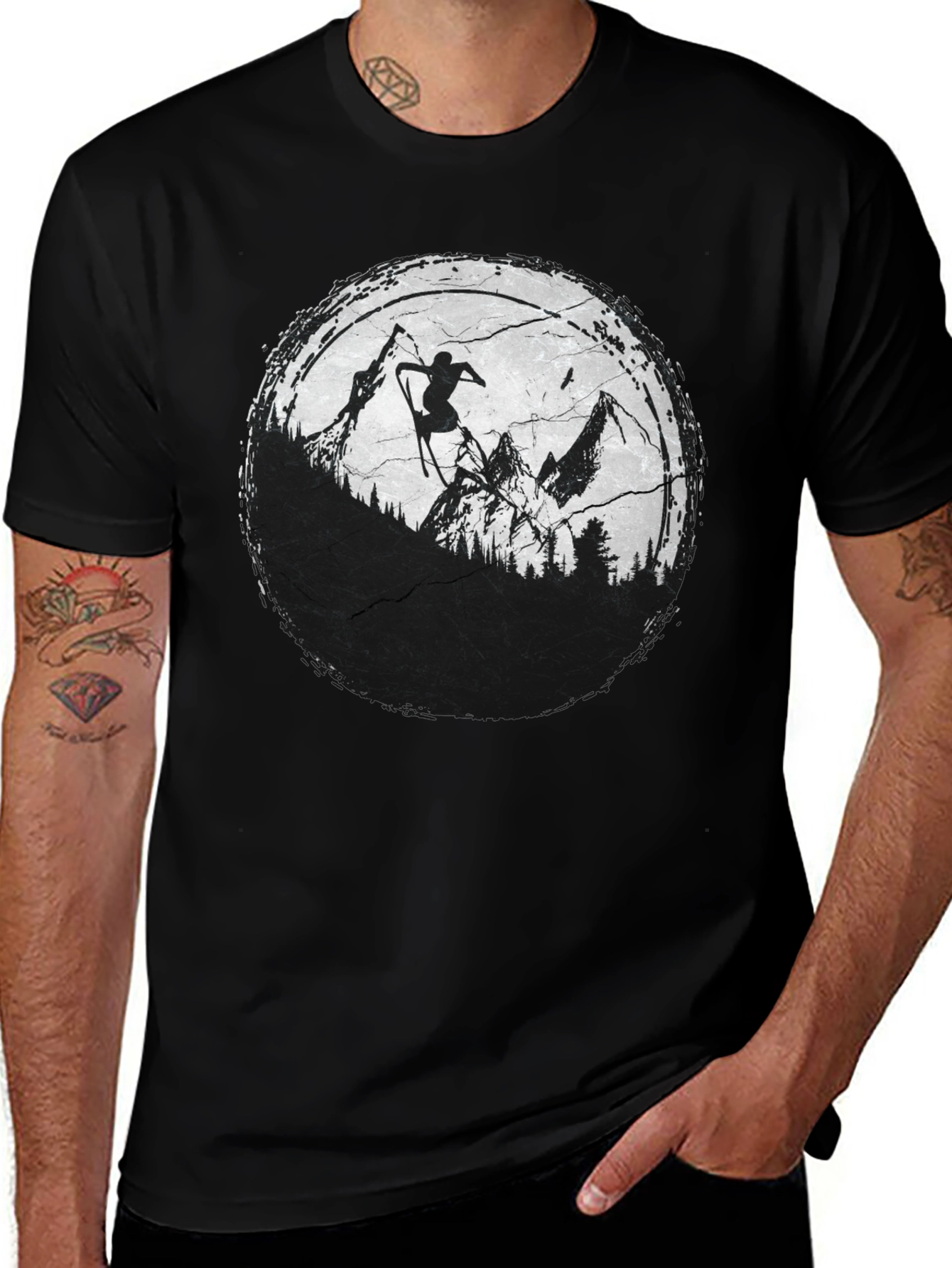 Variant 13 of Skier Silhouette Graphic Tee - Mountain Adventure Shirt