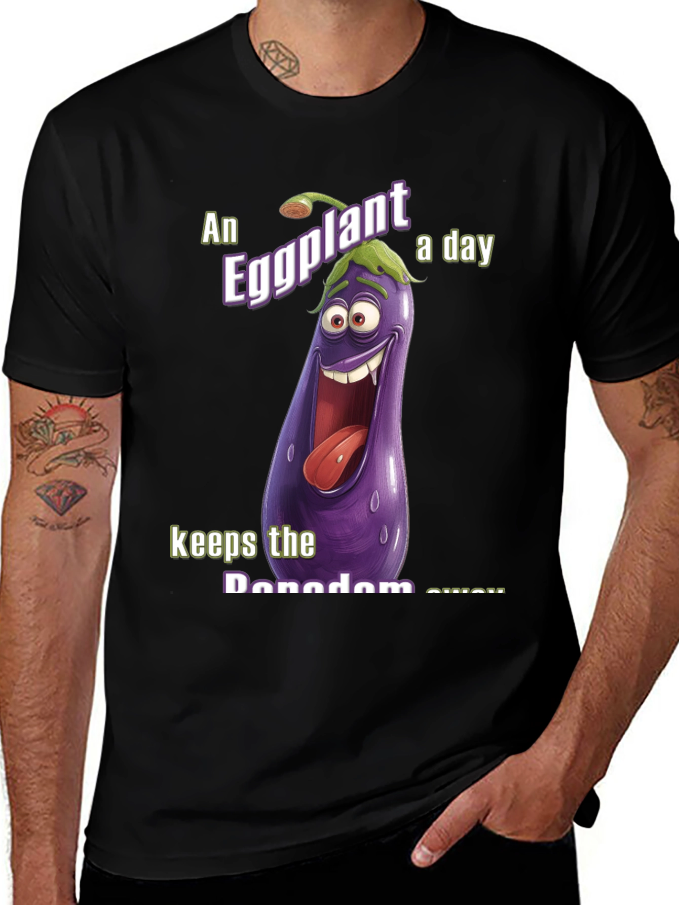 Variant 9 of Funny Eggplant Cartoon T-Shirt - "Keeps the Boredom Away"