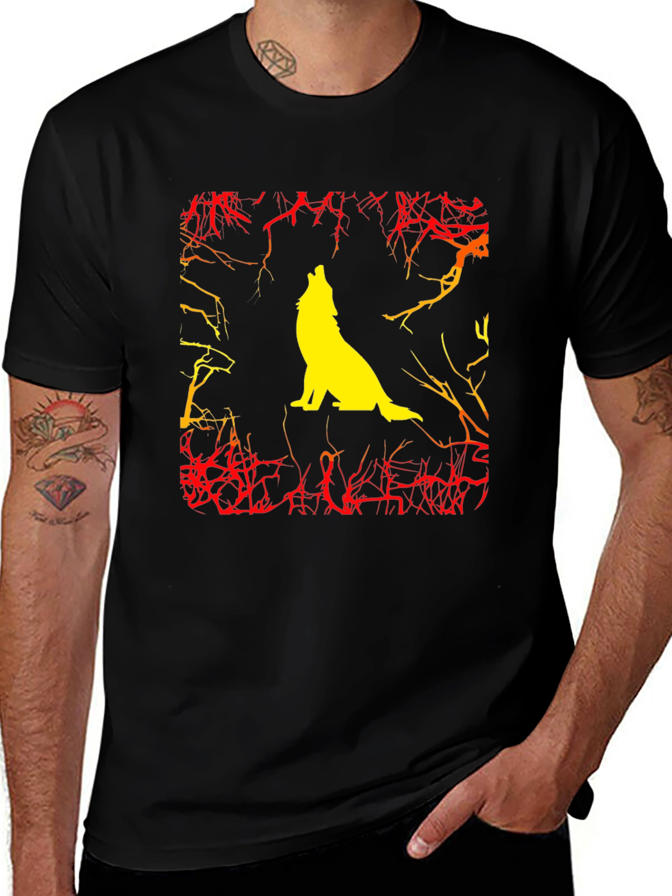 Variant 12 of Wolf Howling Graphic Black T-Shirt