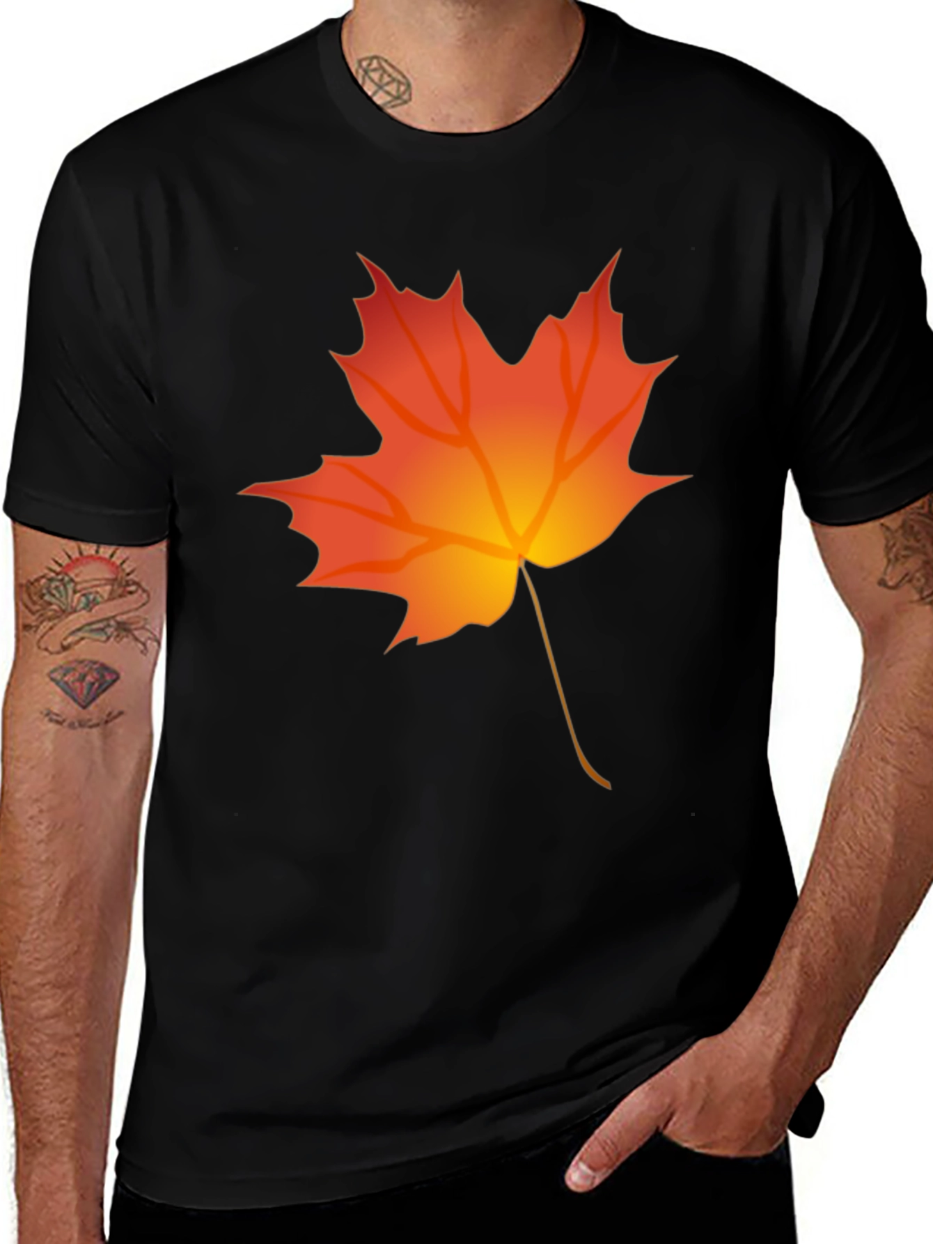 Variant 29 of Autumn Maple Leaf Graphic Tee - Black Cotton Blend