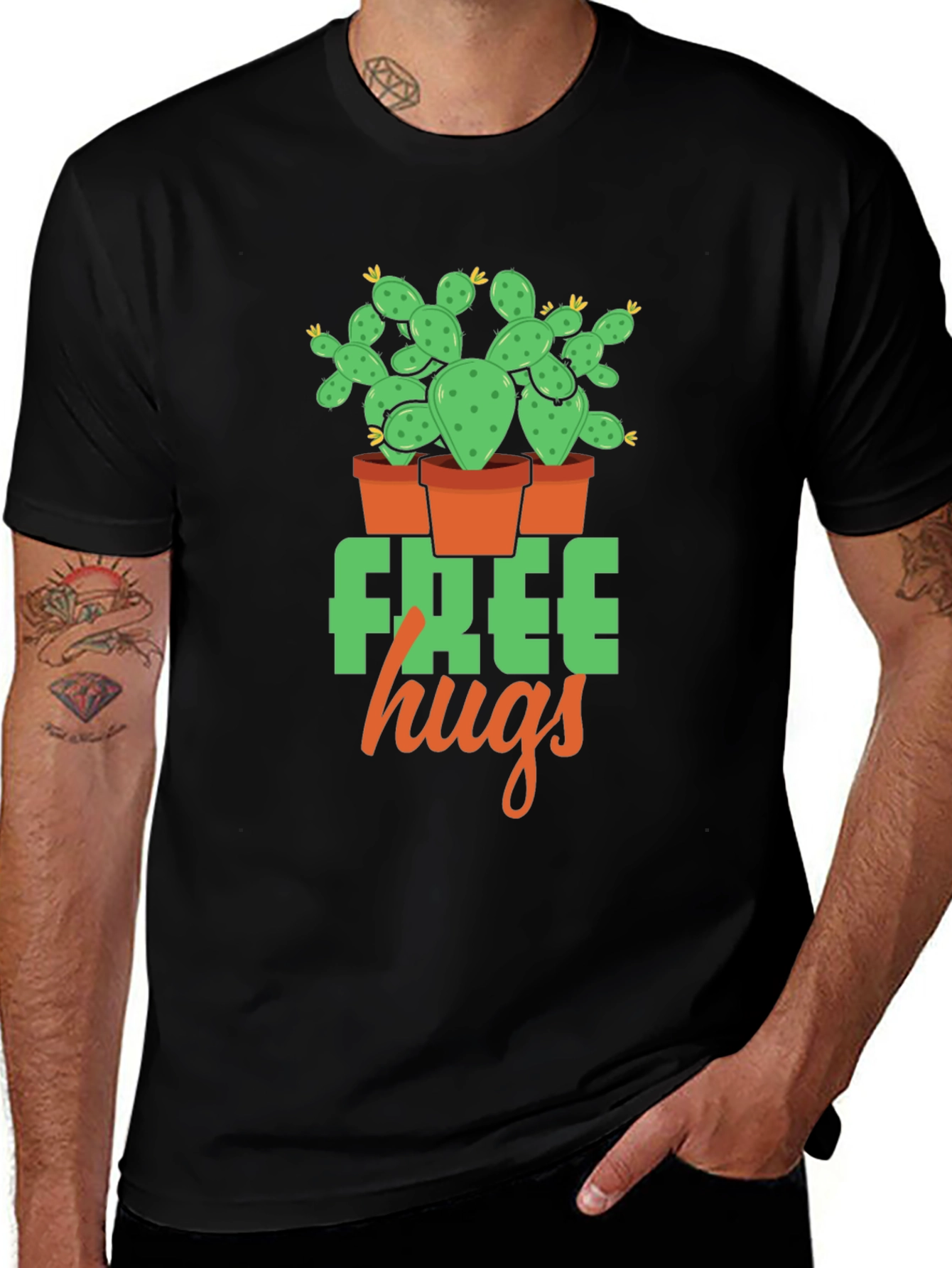 Variant 14 of Free Hugs Cactus Graphic T-Shirt - Black
