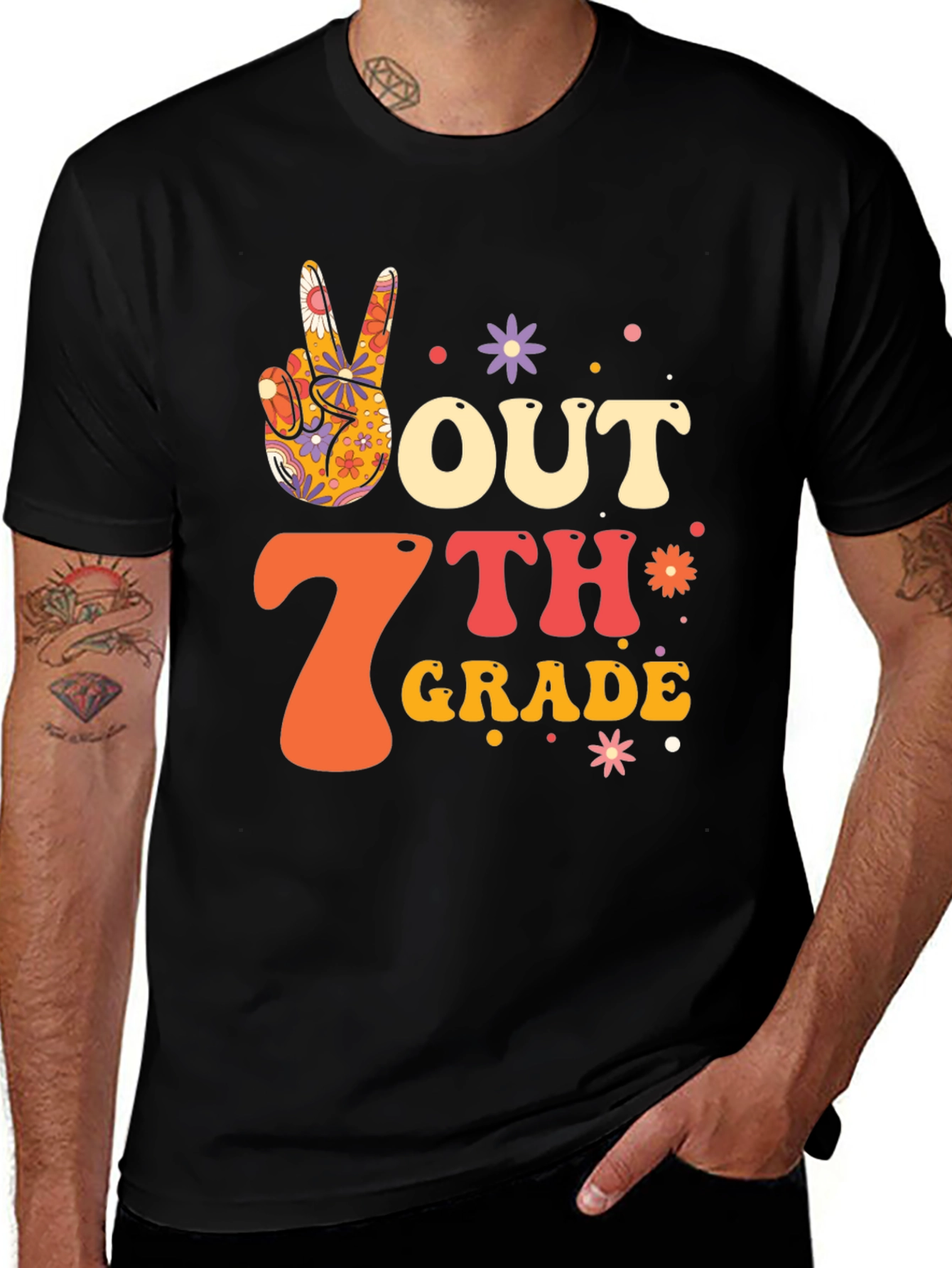 Peace Out 7th Grade T-Shirt - Groovy Graduation Tee