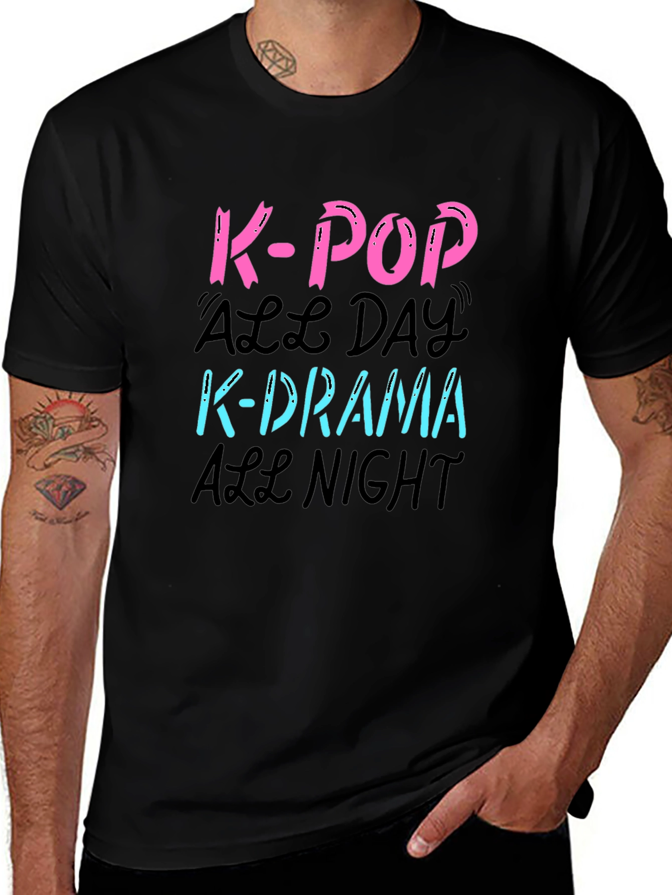 K-Pop All Day, K-Drama All Night Graphic T-Shirt