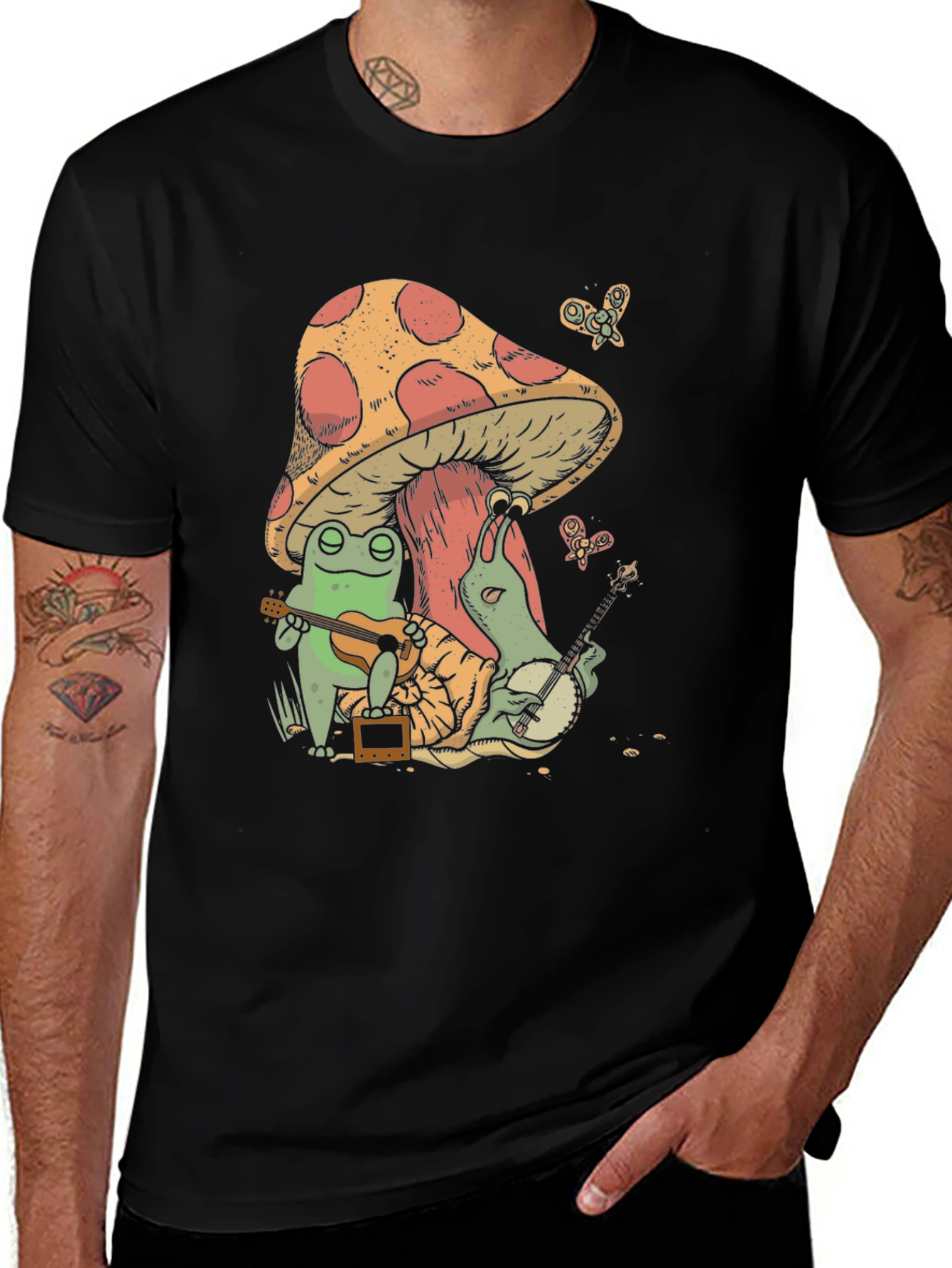 Variant 6 of Mushroom Band Tee - Frog & Snail Musicians Graphic T-Shirt