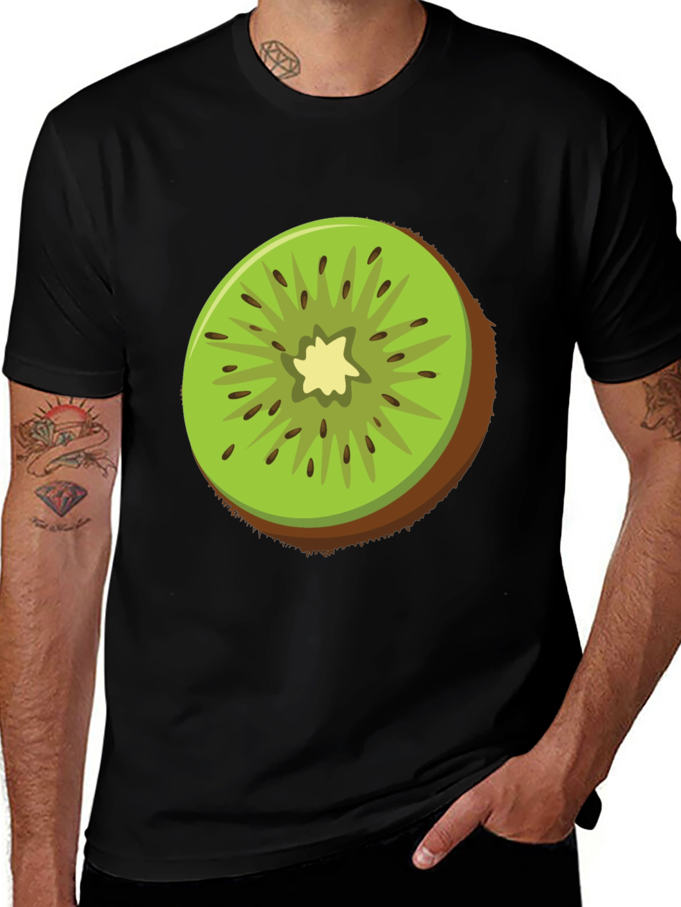 Variant 24 of Kiwi Fruit Graphic Tee - Black Cotton T-Shirt