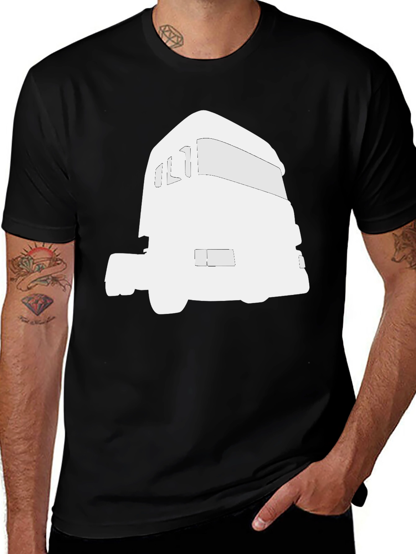 Variant 5 of Truck Graphic Tee - Black Cotton Blend T-Shirt