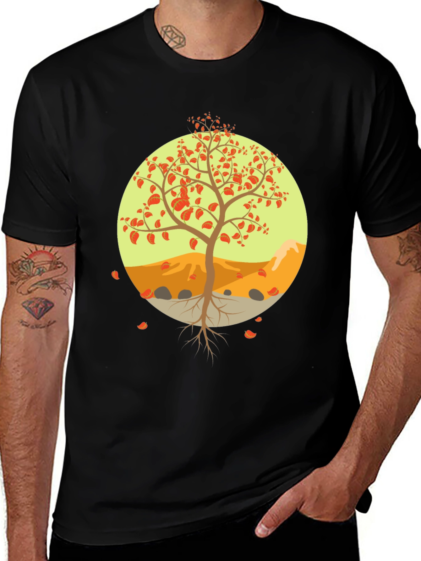 Variant 18 of Fall Tree Graphic Tee - Men's Black T-Shirt