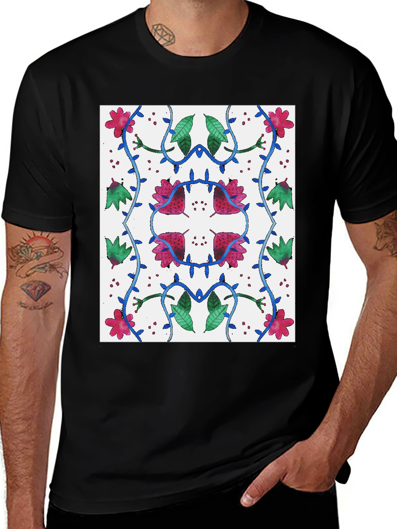 Variant 18 of Floral Patterned Graphic Tee - Nature Inspired Design